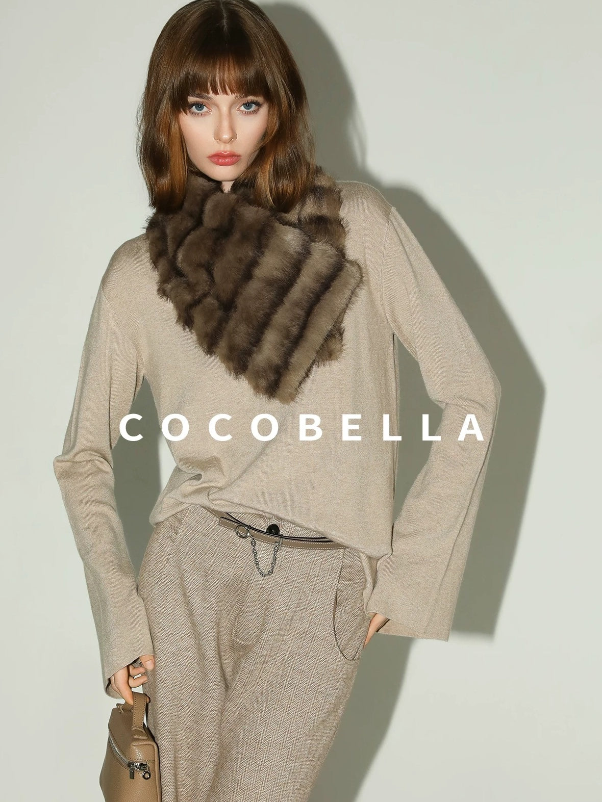 COCOBELLA Soft V Neck Knit Straight Fit Bell Sleeve Workwear Women Wool Blend Sweater