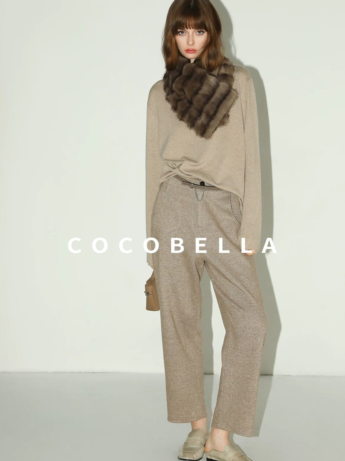 COCOBELLA Soft V Neck Knit Straight Fit Bell Sleeve Workwear Women Wool Blend Sweater