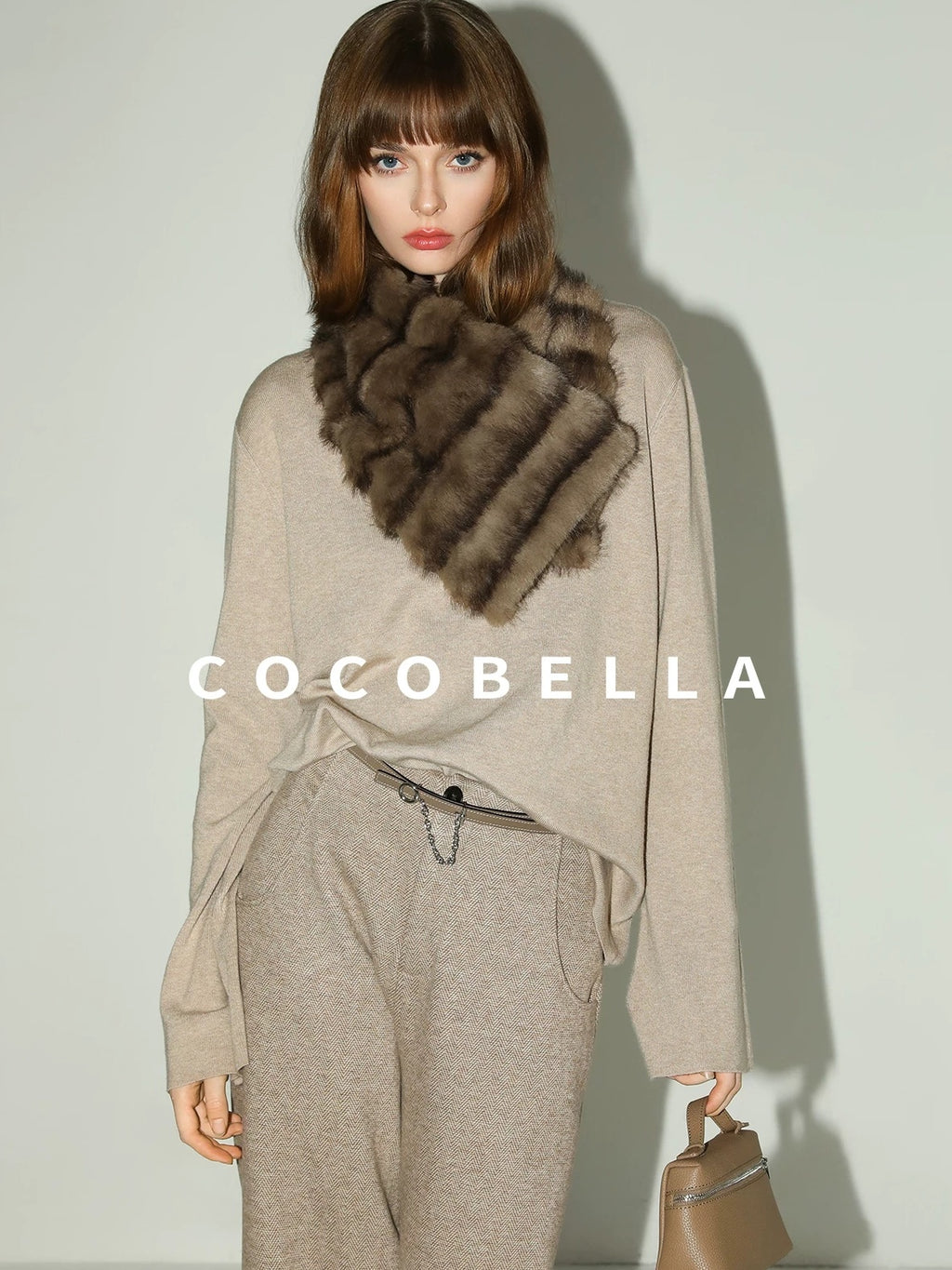 COCOBELLA Soft V Neck Knit Straight Fit Bell Sleeve Workwear Women Wool Blend Sweater