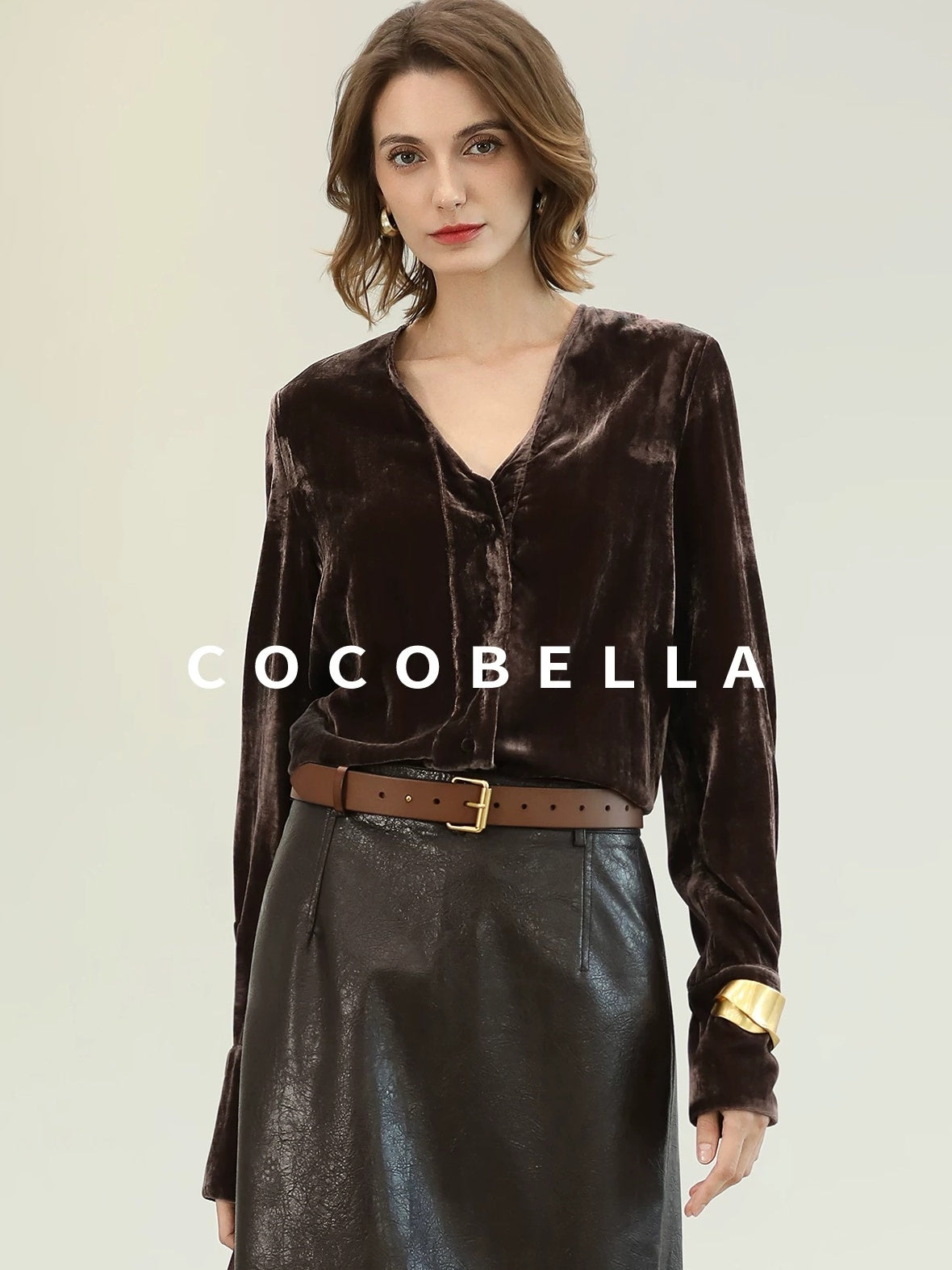 COCOBELLA Soft Viscose Amber Sheen Vintage Commuter Straight V Neck Women Office Shirts