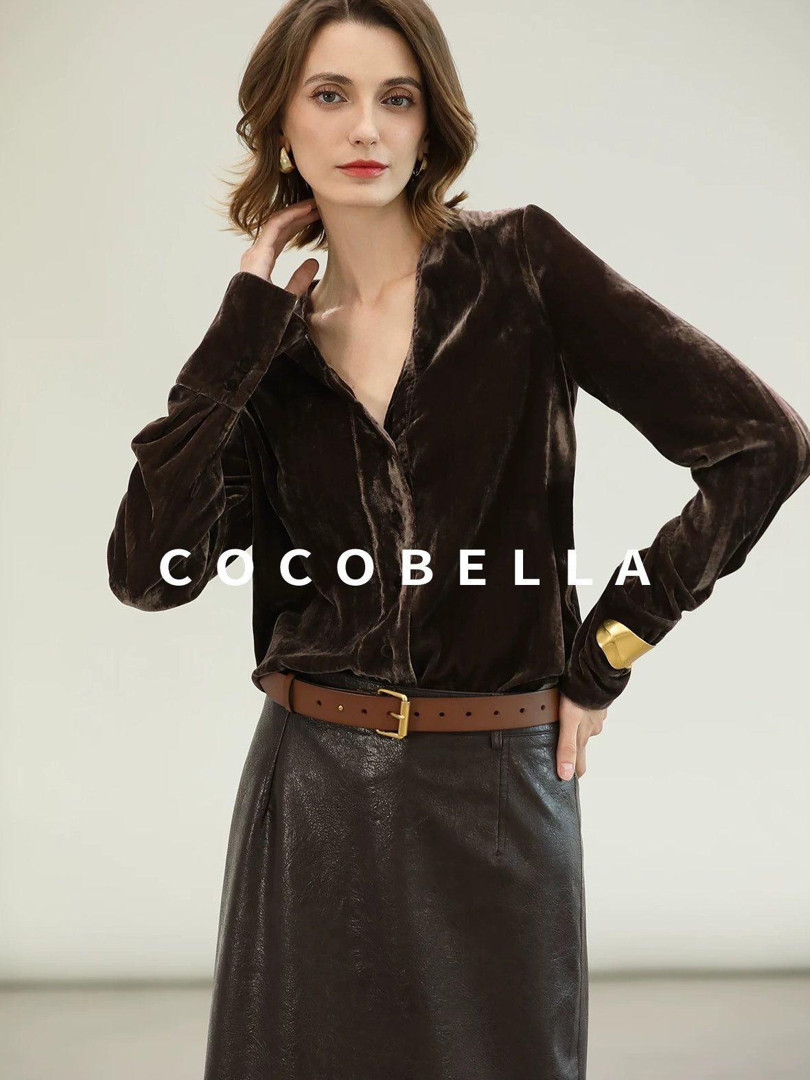 COCOBELLA Soft Viscose Amber Sheen Vintage Commuter Straight V Neck Women Office Shirts