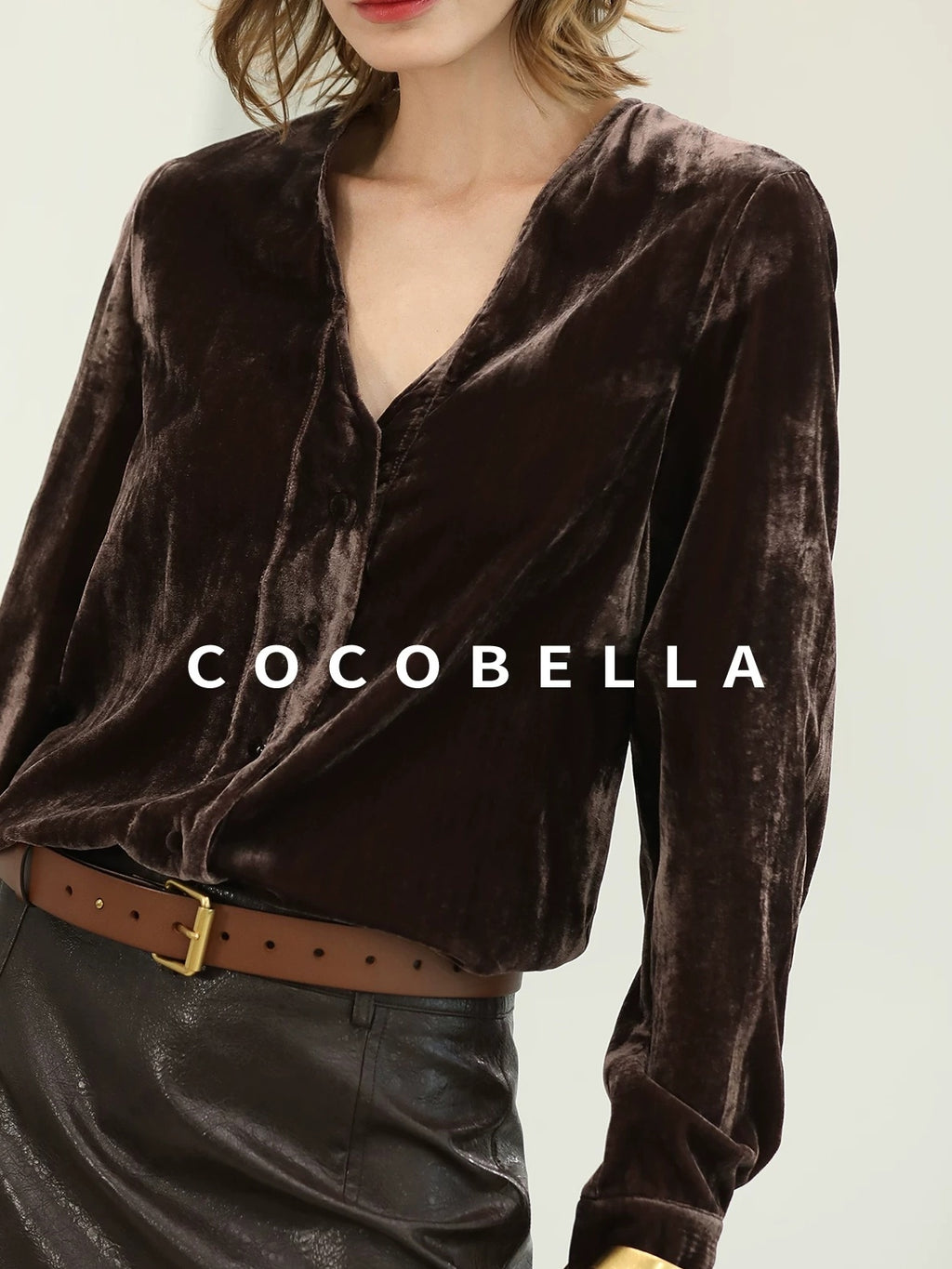 COCOBELLA Soft Viscose Amber Sheen Vintage Commuter Straight V Neck Women Office Shirts