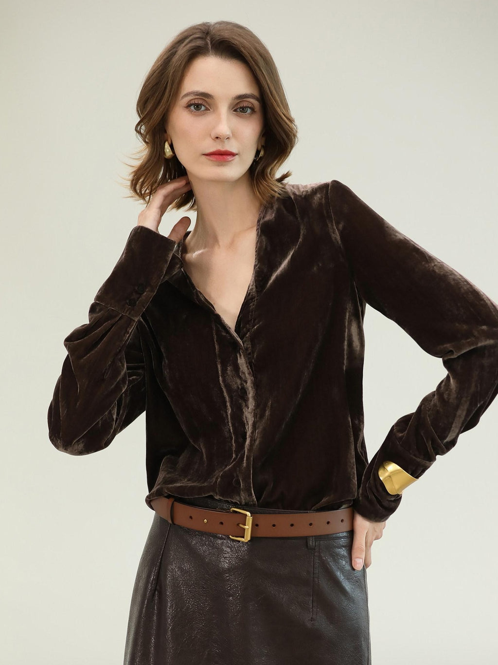 COCOBELLA Soft Viscose Amber Sheen Vintage Commuter Straight V Neck Women Office Shirts