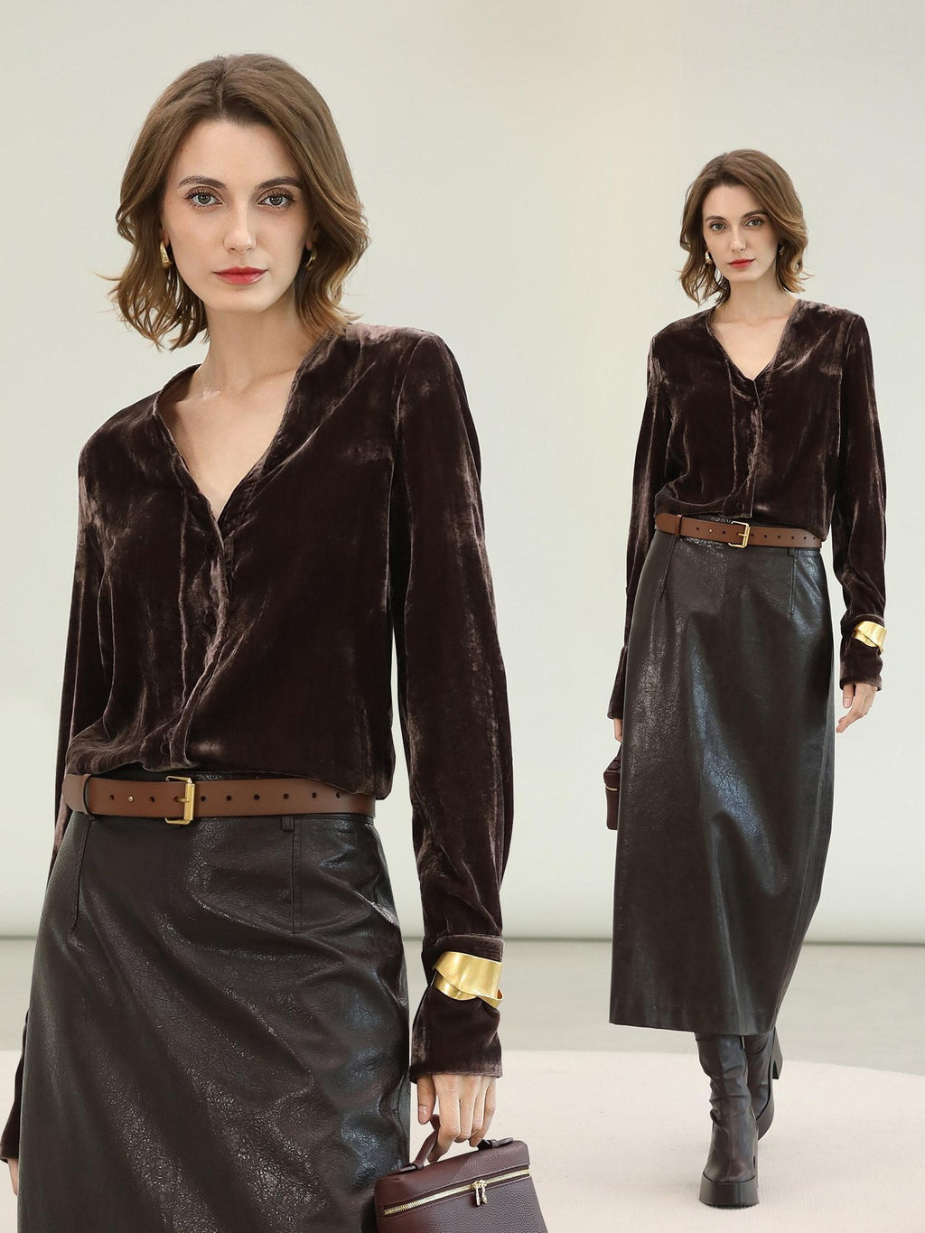 COCOBELLA Soft Viscose Amber Sheen Vintage Commuter Straight V Neck Women Office Shirts