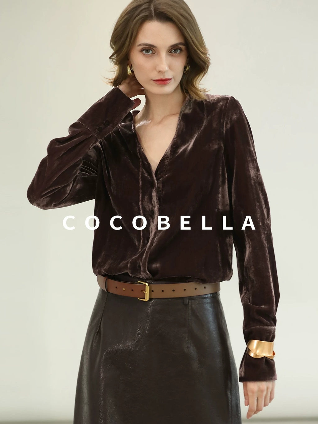 COCOBELLA Soft Viscose Amber Sheen Vintage Commuter Straight V Neck Women Office Shirts