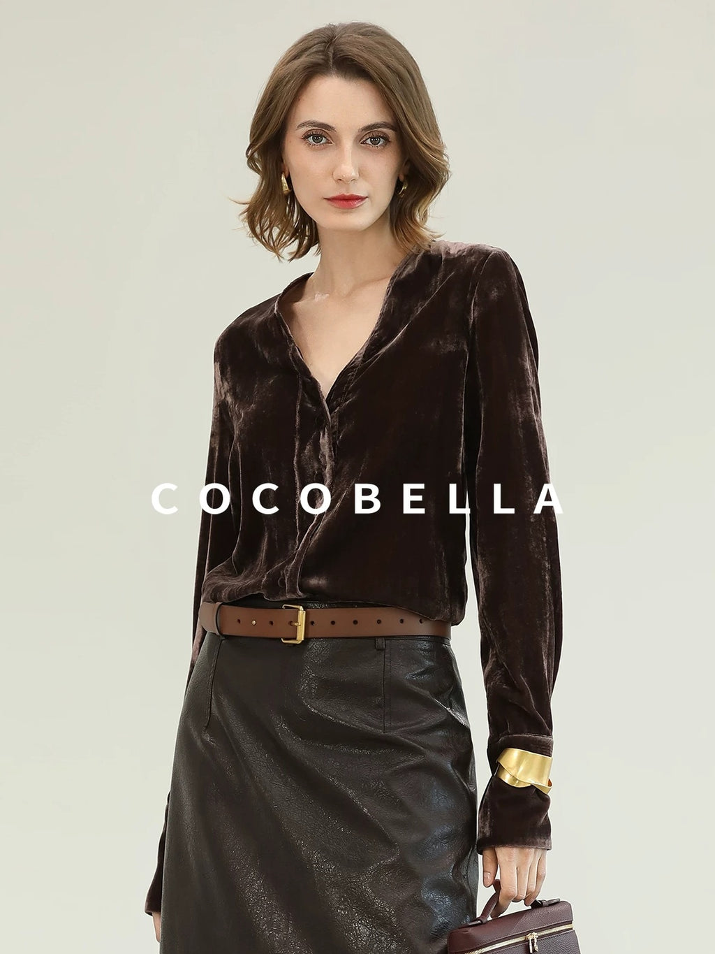 COCOBELLA Soft Viscose Amber Sheen Vintage Commuter Straight V Neck Women Office Shirts