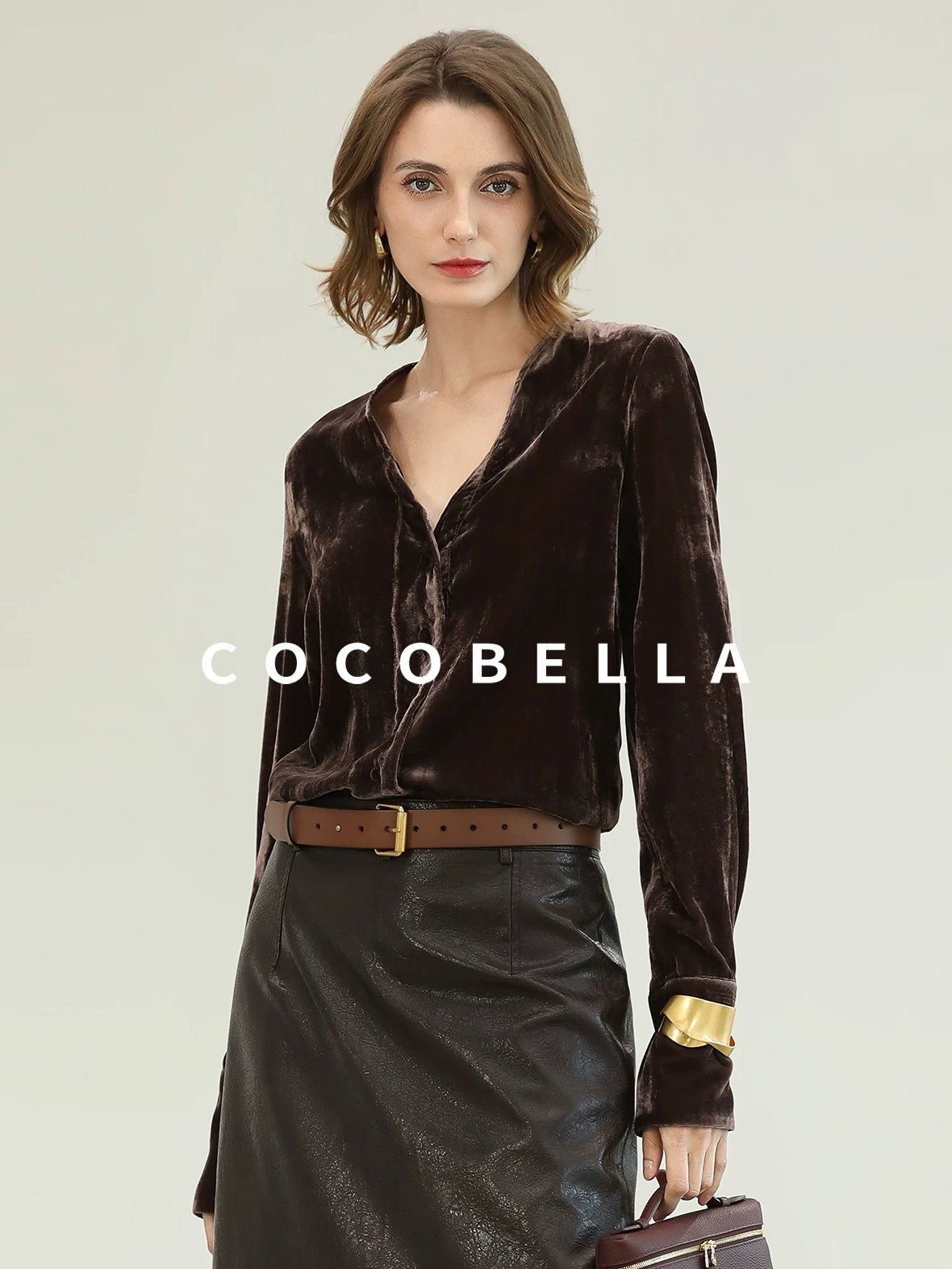 COCOBELLA Soft Viscose Amber Sheen Vintage Commuter Straight V Neck Women Office Shirts