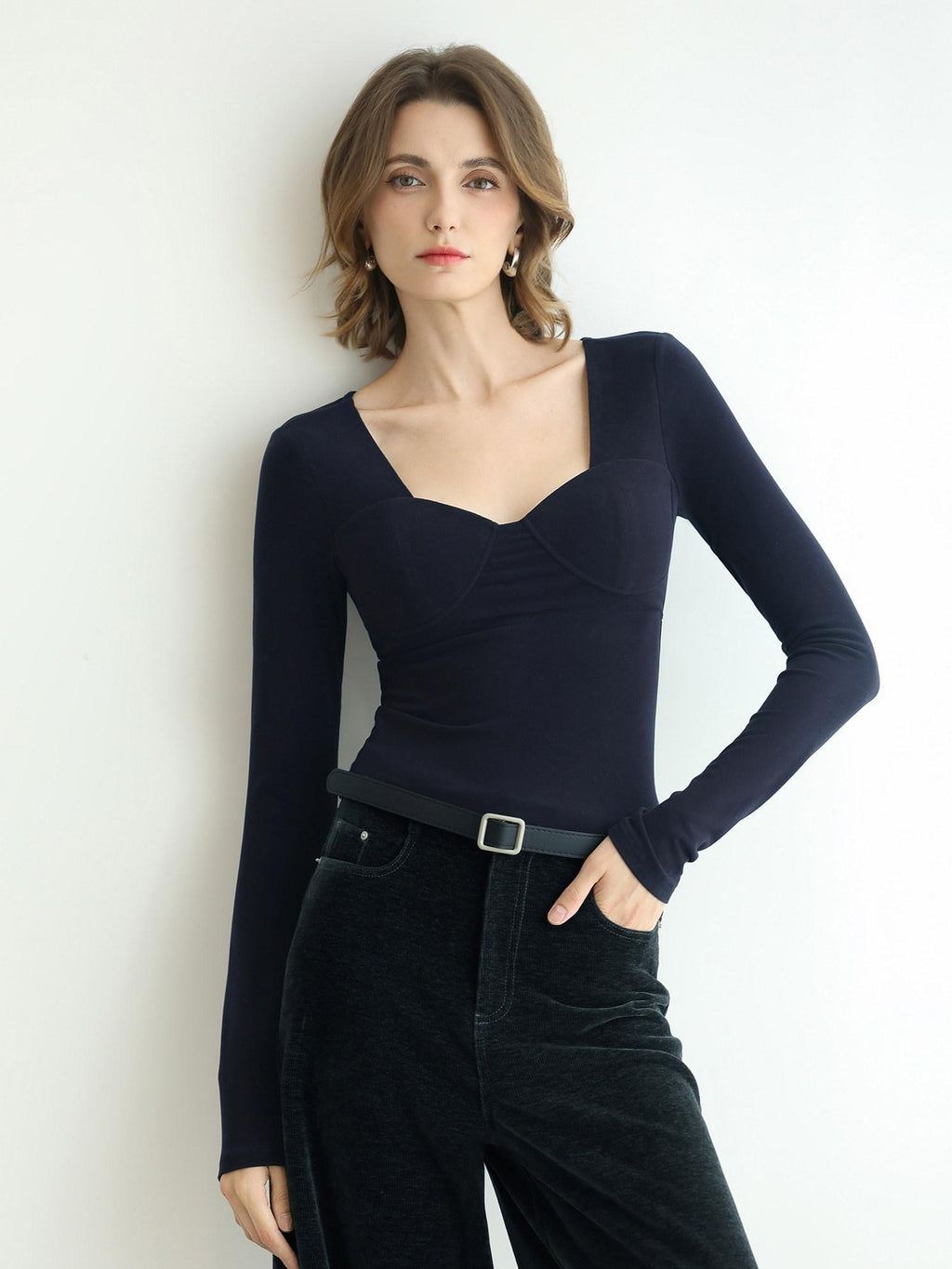 COCOBELLA Soft Viscose Anti Static Elegant Slim V Neck Long Sleeve Women Knit Shirts