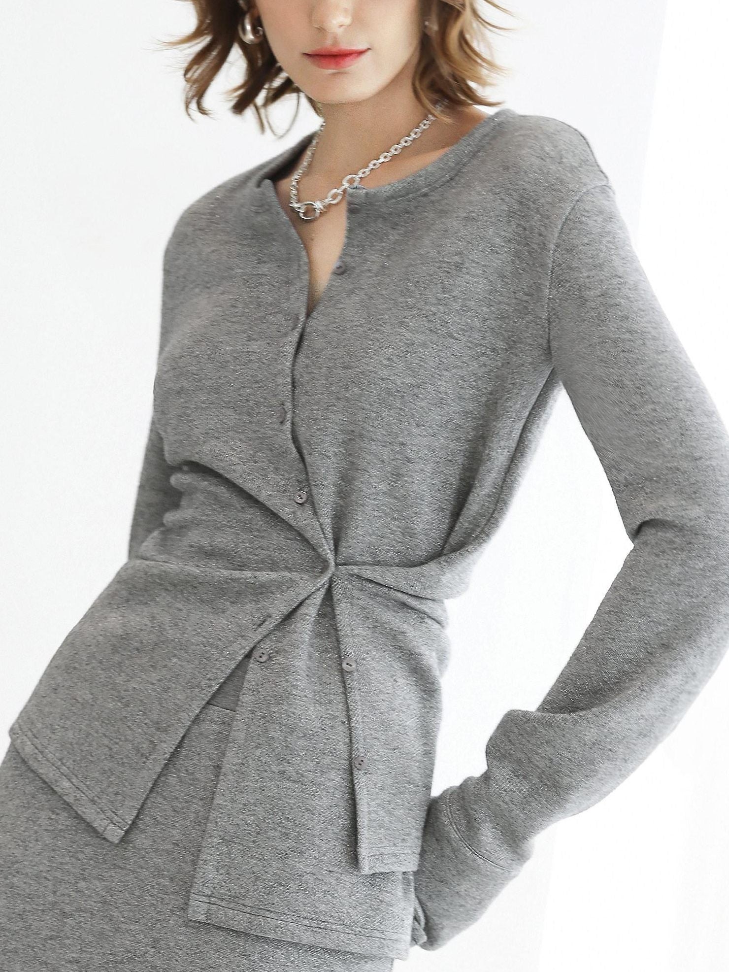 COCOBELLA Soft Viscose Blend Asymmetric Cardigan Women Office Long Sleeve Mist Gray Shirts