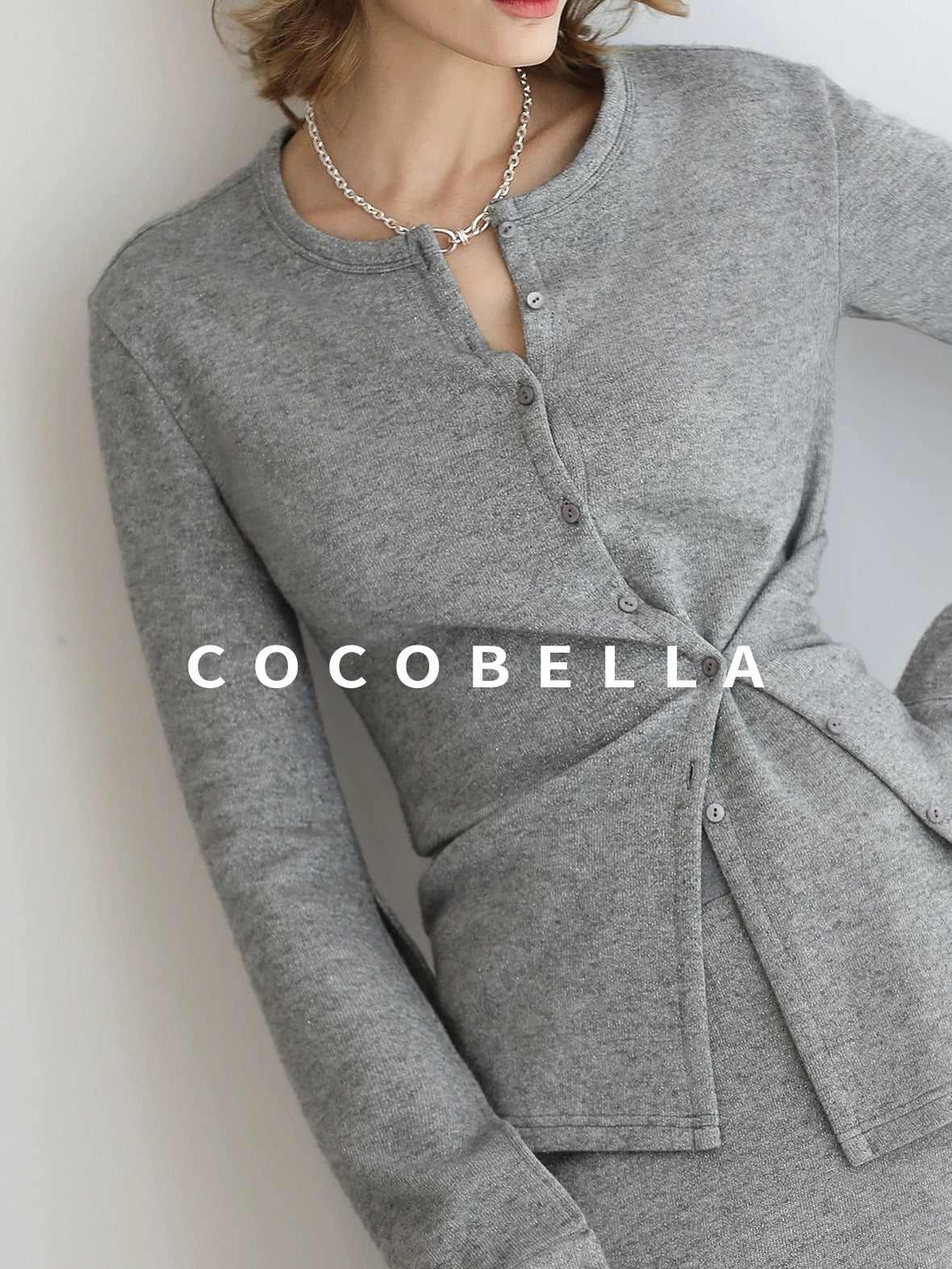 COCOBELLA Soft Viscose Blend Asymmetric Cardigan Women Office Long Sleeve Mist Gray Shirts