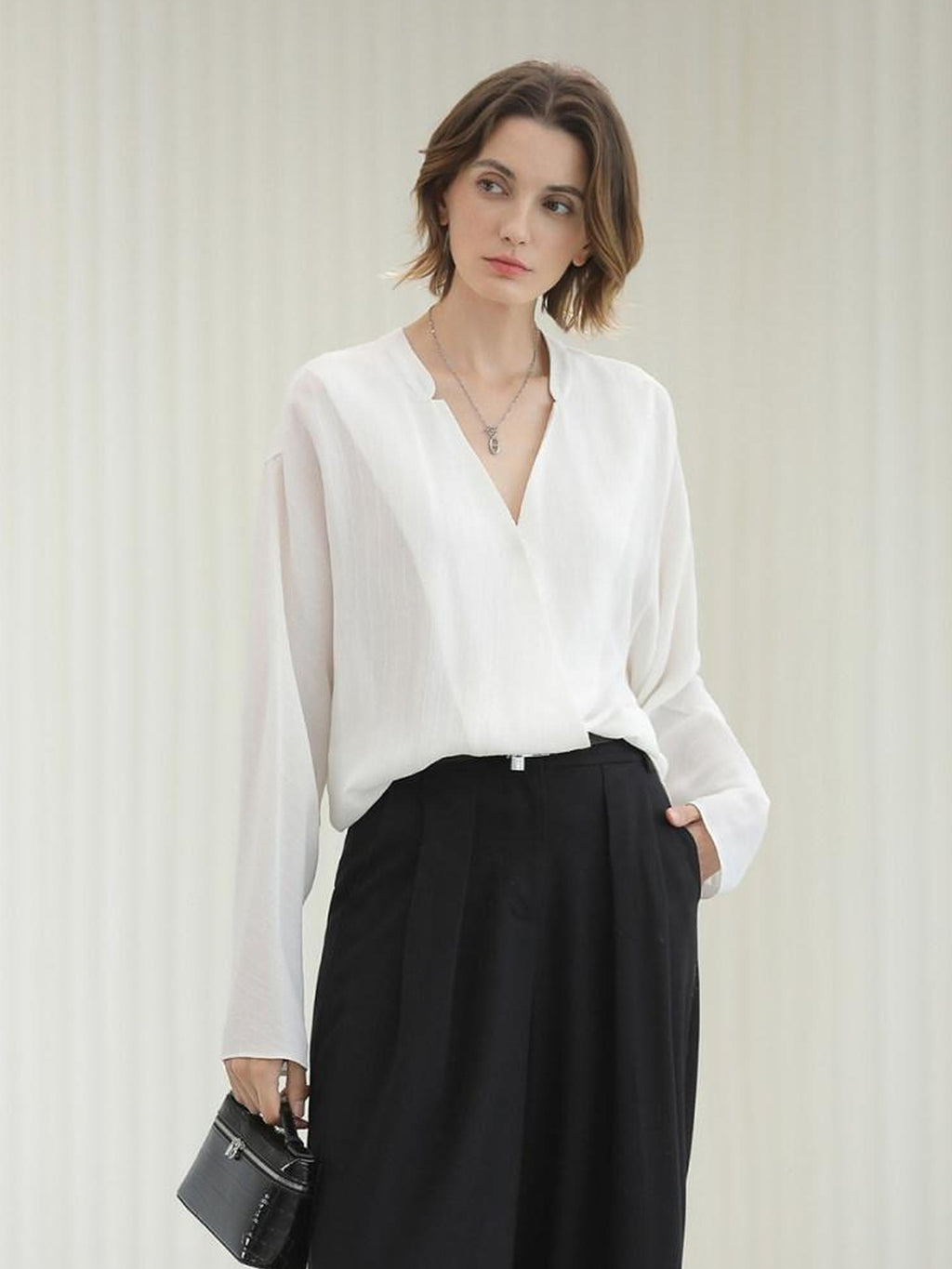 COCOBELLA Soft Viscose Blend Loose Fit V Neck Long Sleeve Button Topstitch Women T-Shirts