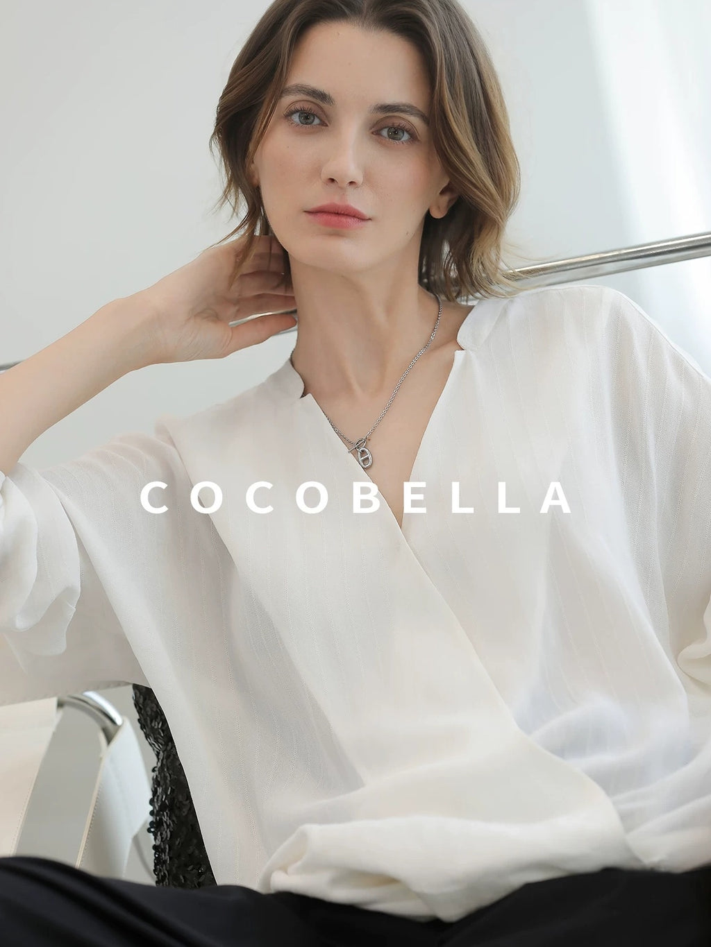 COCOBELLA Soft Viscose Blend Loose Fit V Neck Long Sleeve Button Topstitch Women T-Shirts