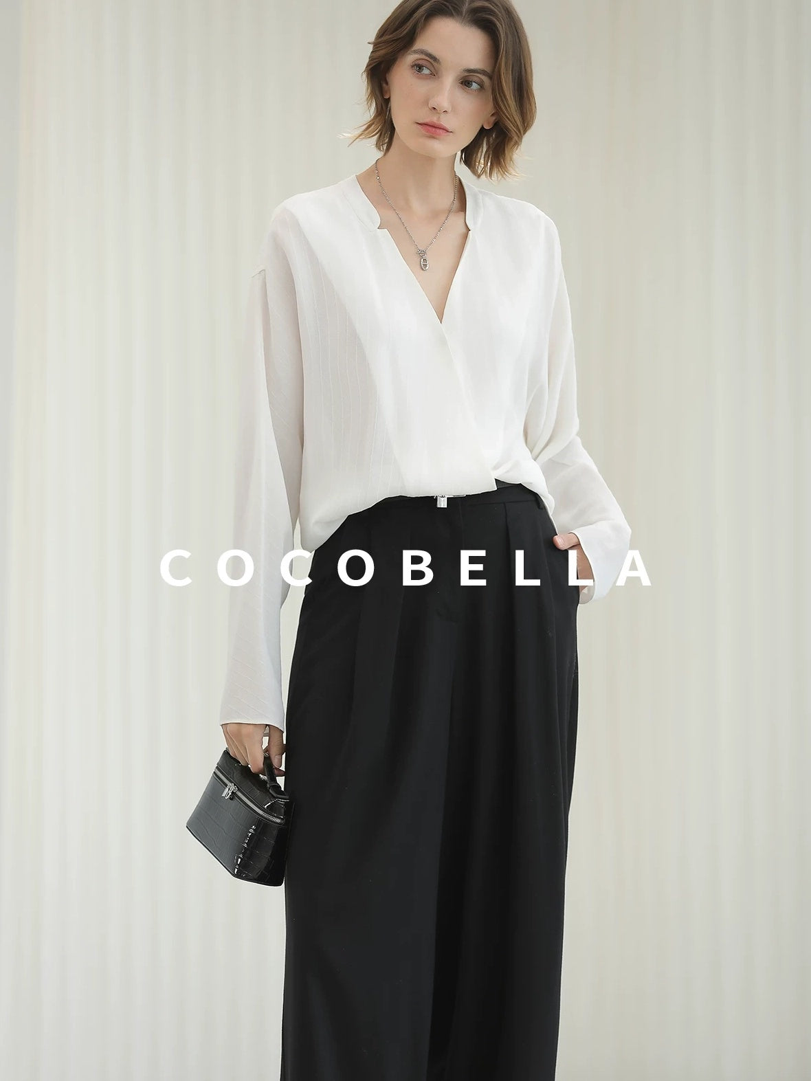 COCOBELLA Soft Viscose Blend Loose Fit V Neck Long Sleeve Button Topstitch Women T-Shirts