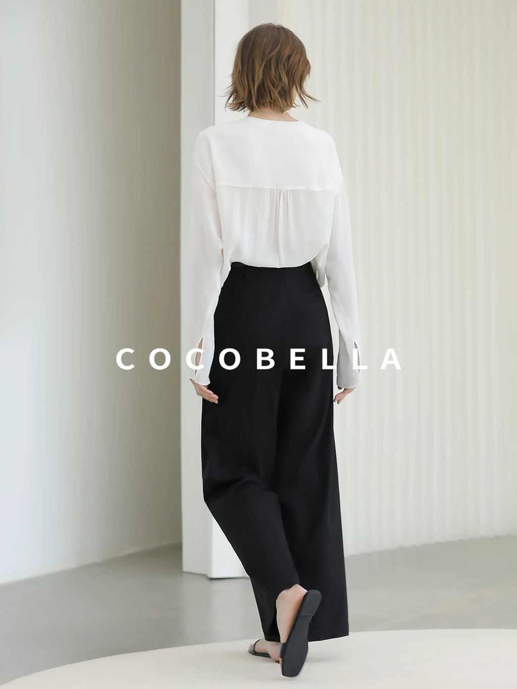 COCOBELLA Soft Viscose Blend Loose Fit V Neck Long Sleeve Button Topstitch Women T-Shirts