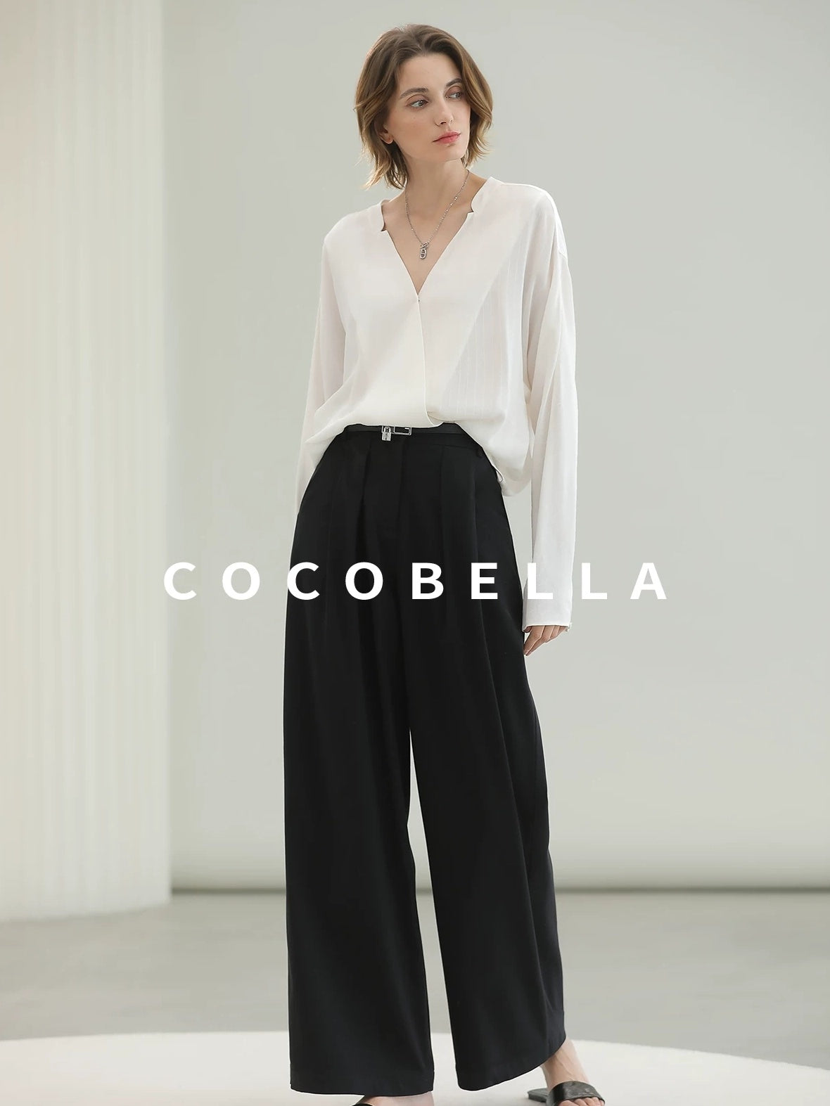 COCOBELLA Soft Viscose Blend Loose Fit V Neck Long Sleeve Button Topstitch Women T-Shirts