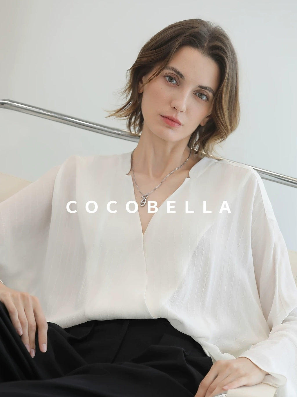 COCOBELLA Soft Viscose Blend Loose Fit V Neck Long Sleeve Button Topstitch Women T-Shirts