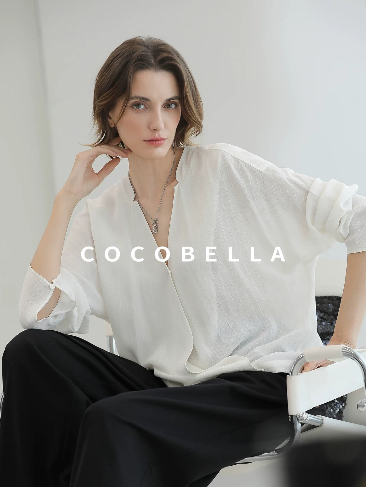 COCOBELLA Soft Viscose Blend Loose Fit V Neck Long Sleeve Button Topstitch Women T-Shirts