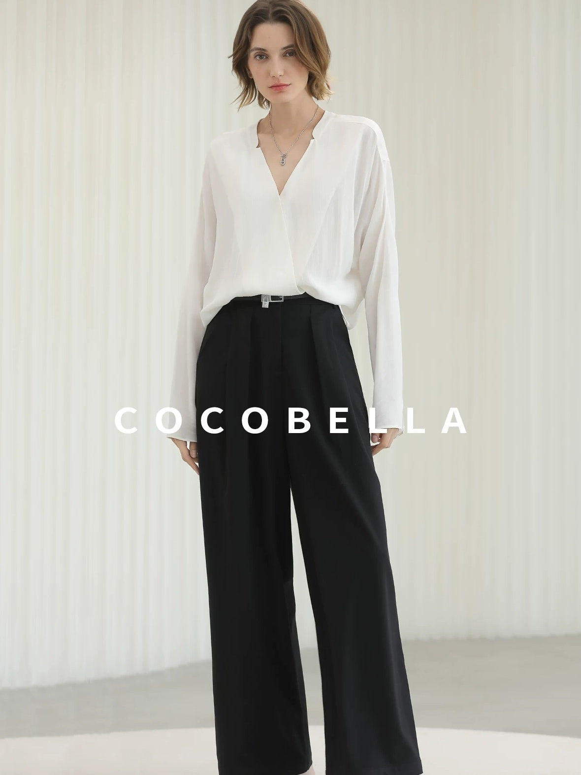 COCOBELLA Soft Viscose Blend Loose Fit V Neck Long Sleeve Button Topstitch Women T-Shirts