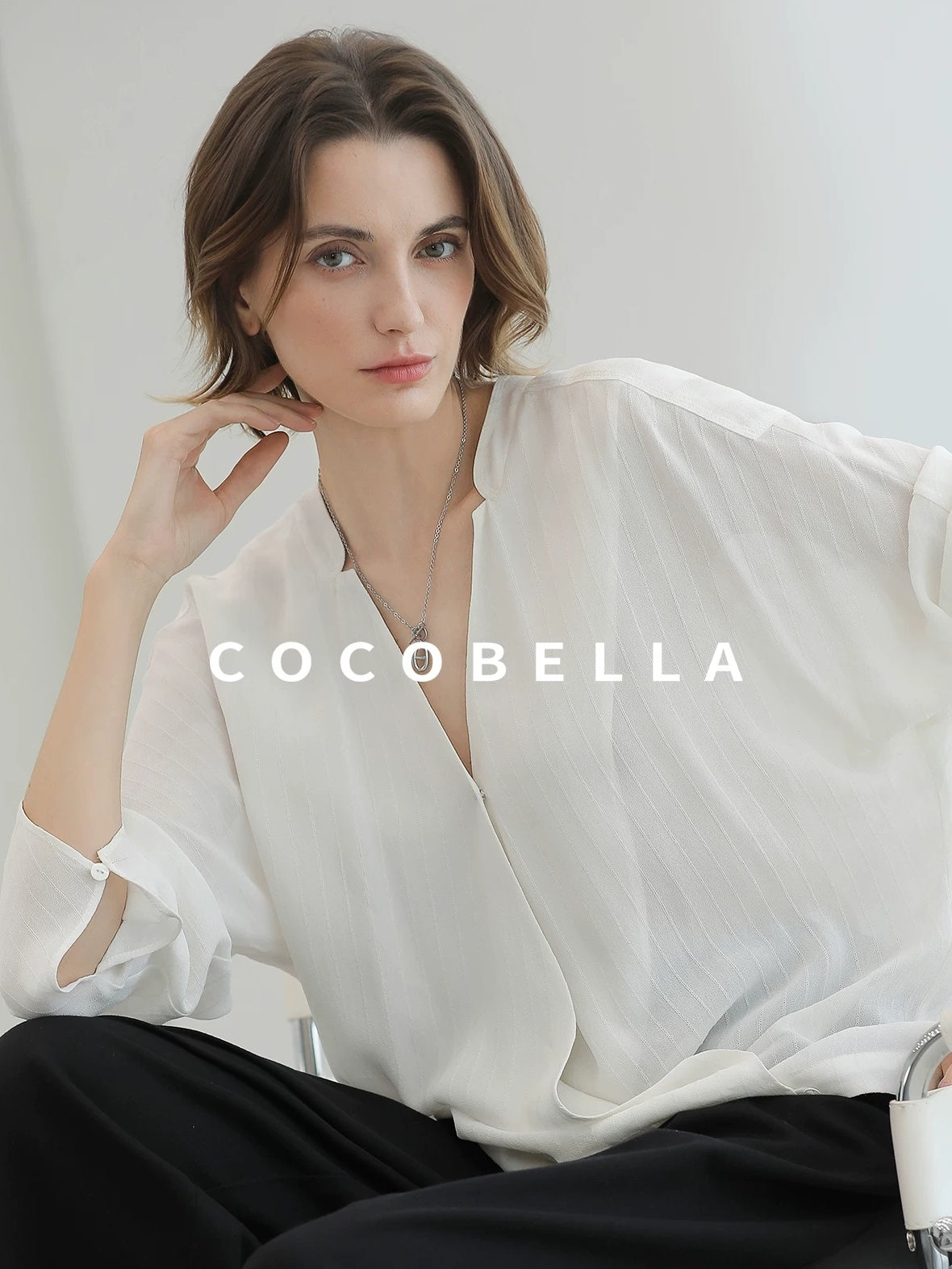 COCOBELLA Soft Viscose Blend Loose Fit V Neck Long Sleeve Button Topstitch Women T-Shirts