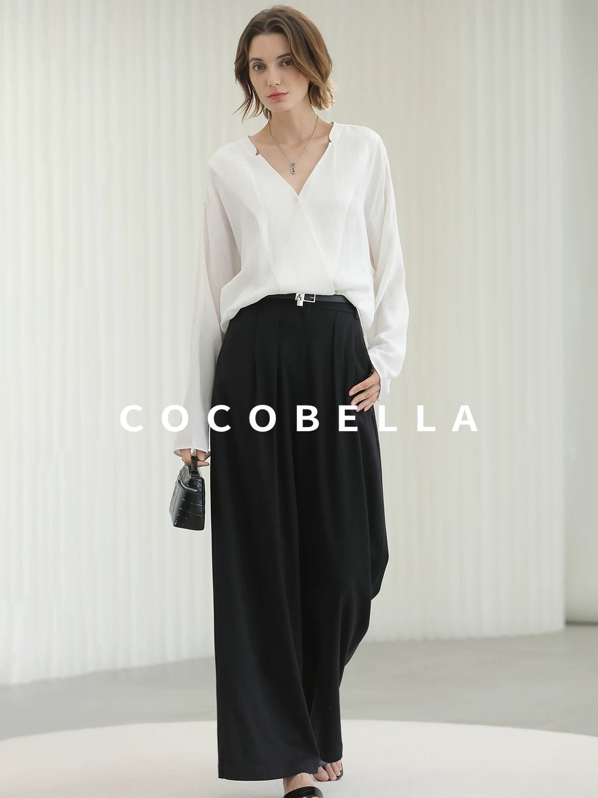 COCOBELLA Soft Viscose Blend Loose Fit V Neck Long Sleeve Button Topstitch Women T-Shirts