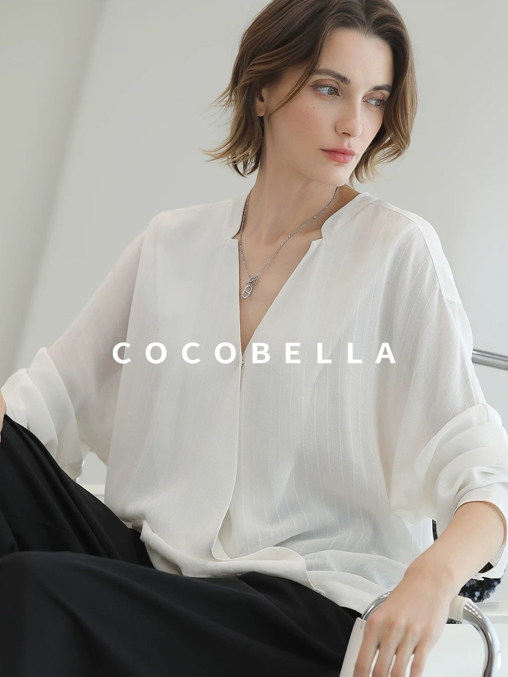 COCOBELLA Soft Viscose Blend Loose Fit V Neck Long Sleeve Button Topstitch Women T-Shirts
