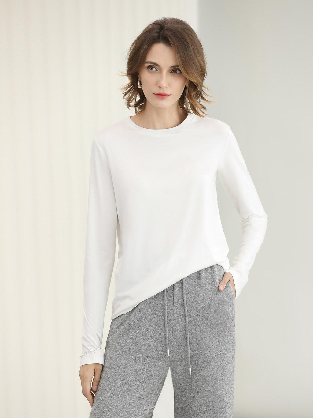 COCOBELLA Soft Viscose Blend Straight Fit Round Neck Office Casual Women White Shirts