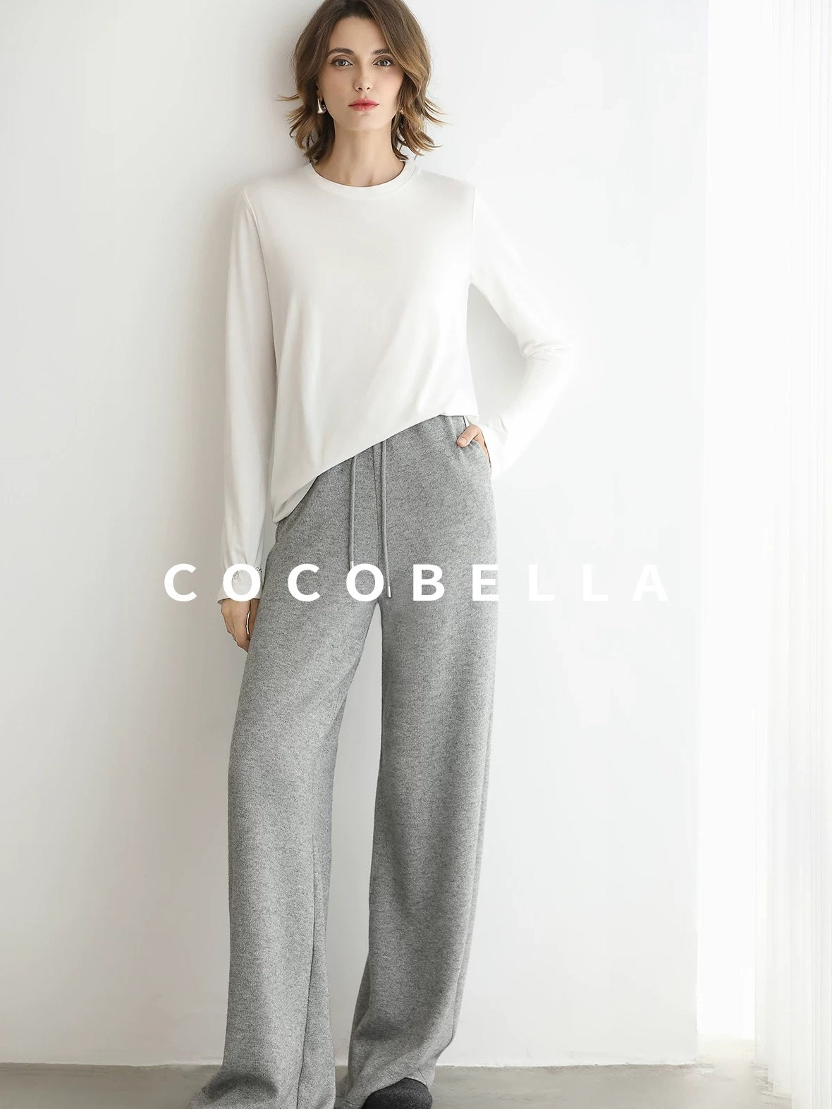 COCOBELLA Soft Viscose Blend Straight Fit Round Neck Office Casual Women White Shirts