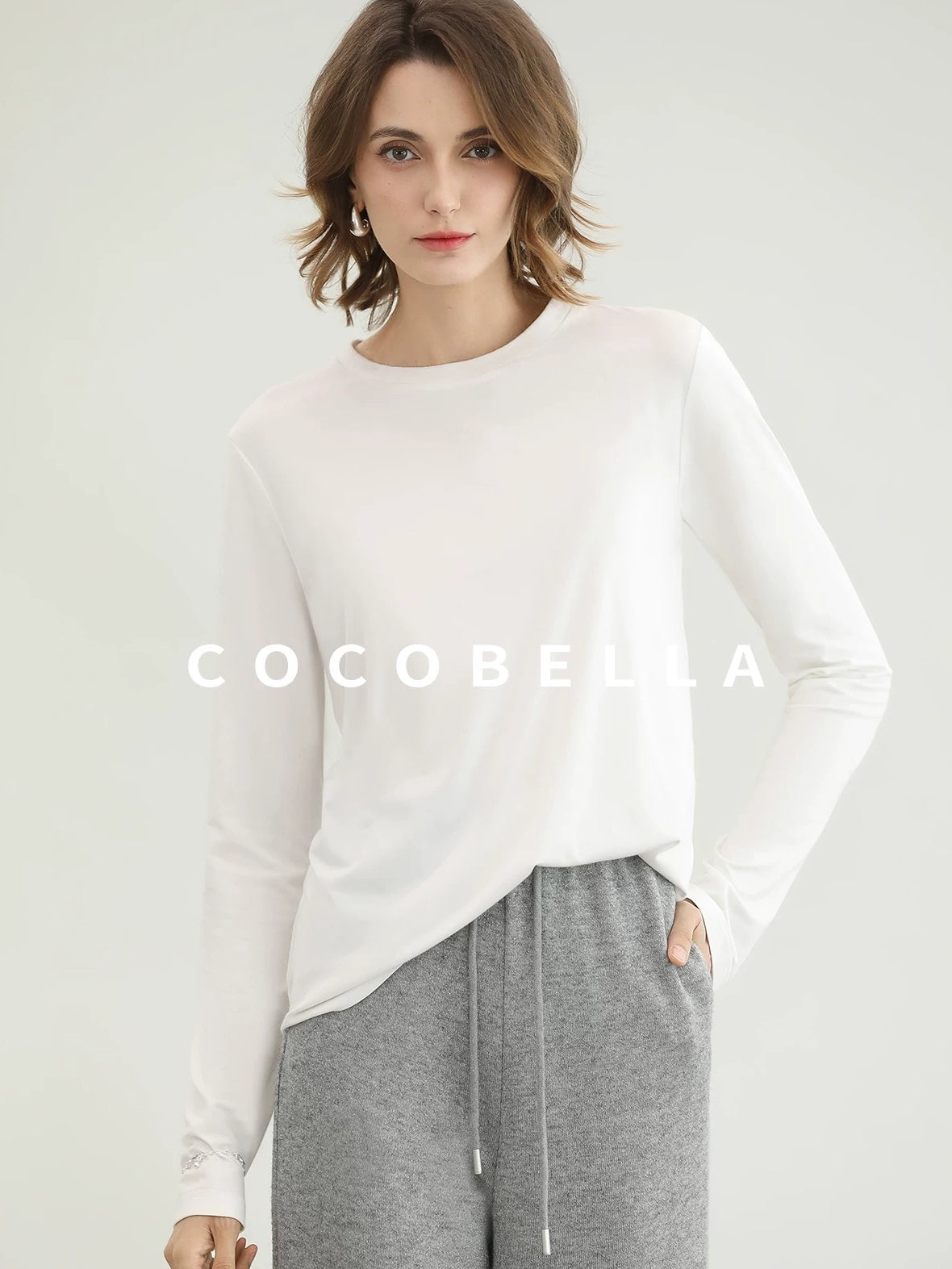 COCOBELLA Soft Viscose Blend Straight Fit Round Neck Office Casual Women White Shirts