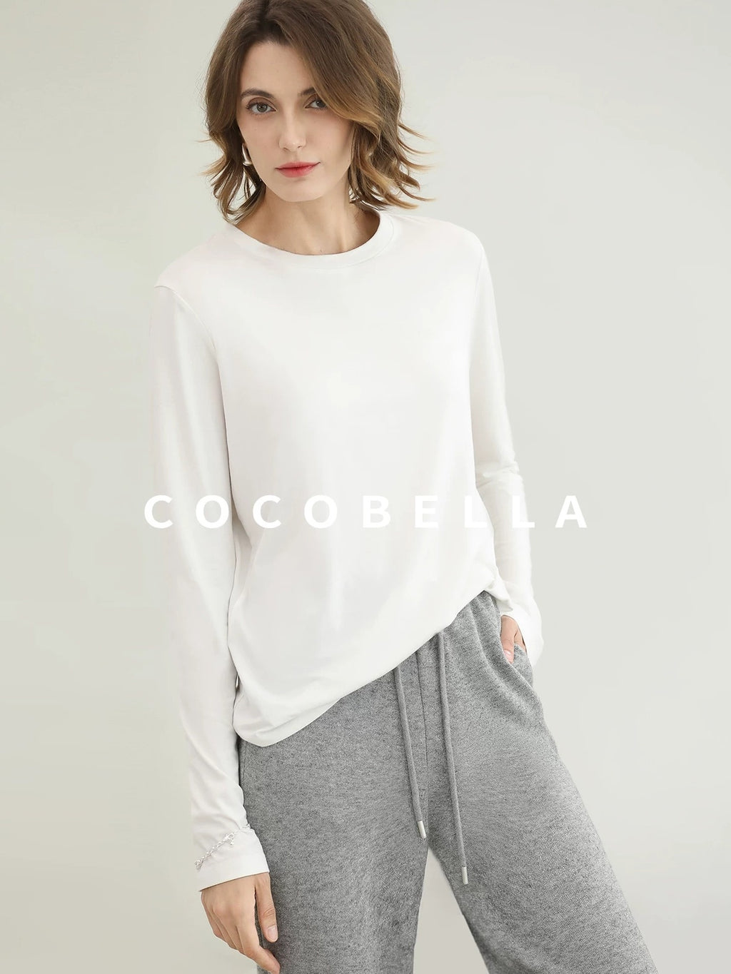 COCOBELLA Soft Viscose Blend Straight Fit Round Neck Office Casual Women White Shirts