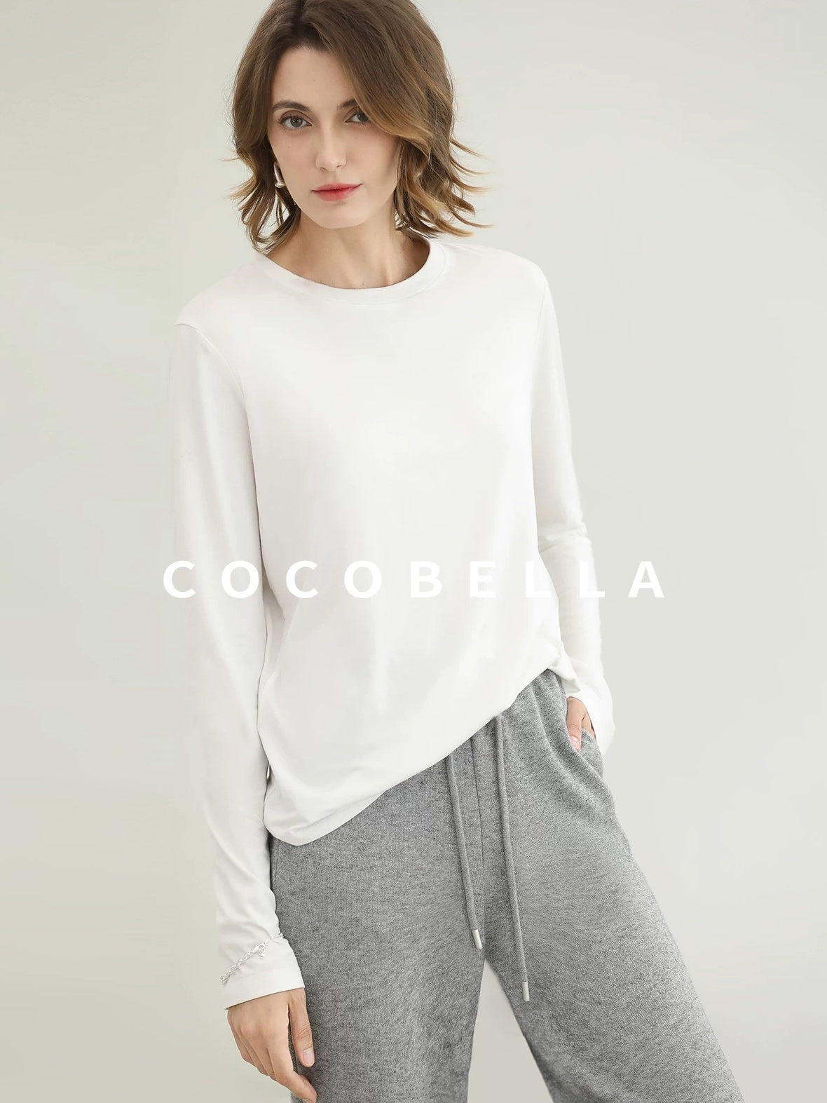 COCOBELLA Soft Viscose Blend Straight Fit Round Neck Office Casual Women White Shirts