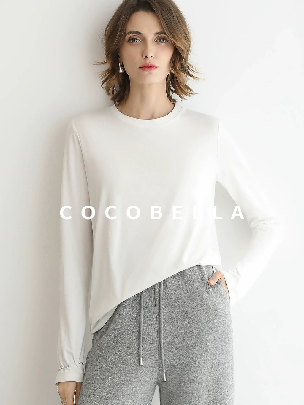 COCOBELLA Soft Viscose Blend Straight Fit Round Neck Office Casual Women White Shirts