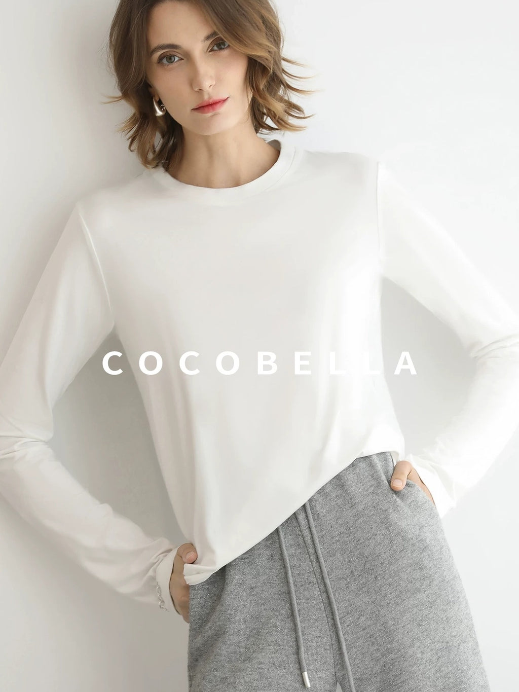 COCOBELLA Soft Viscose Blend Straight Fit Round Neck Office Casual Women White Shirts