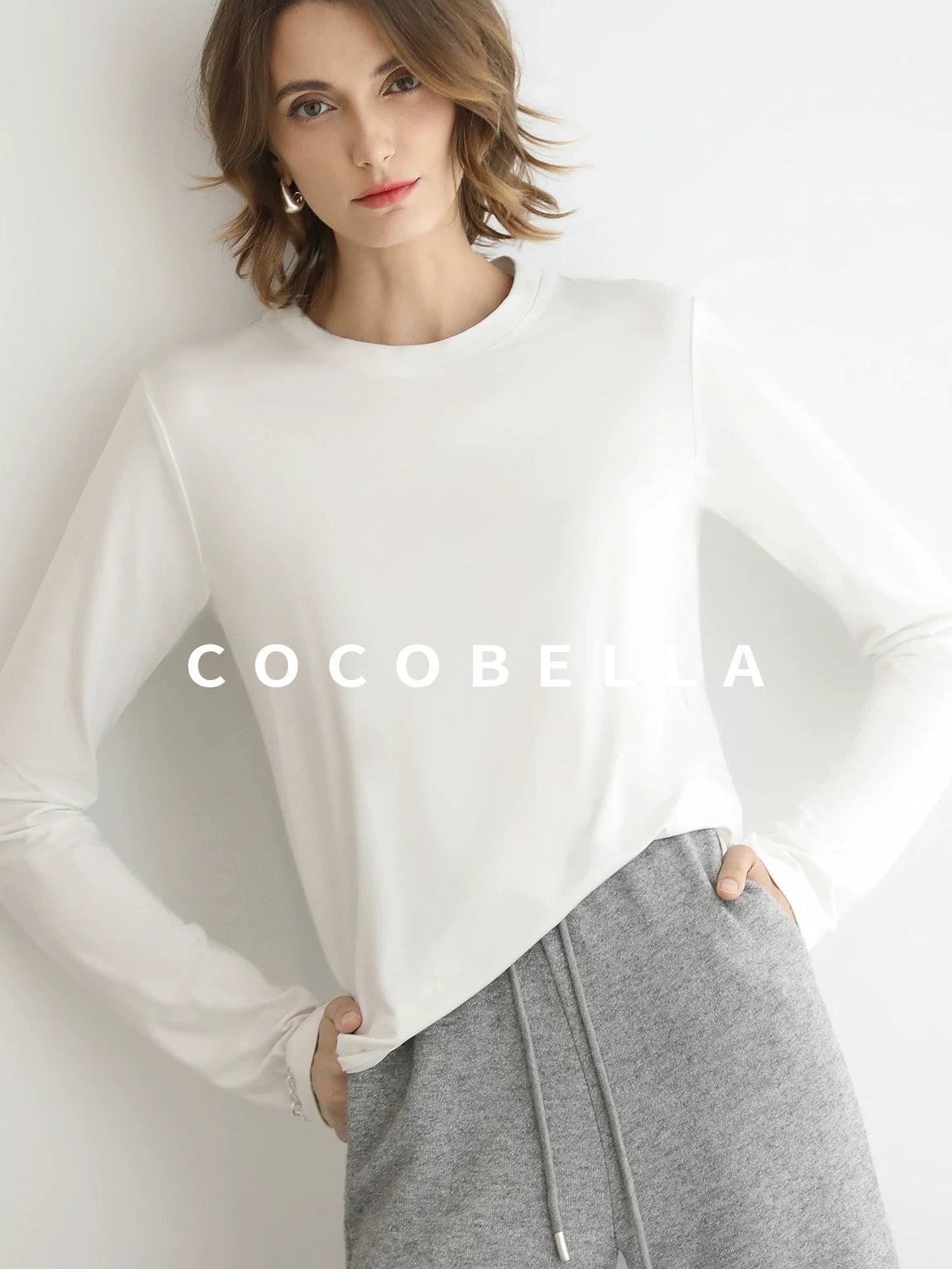 COCOBELLA Soft Viscose Blend Straight Fit Round Neck Office Casual Women White Shirts