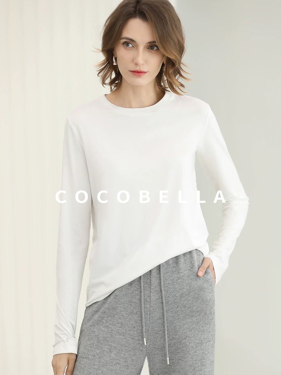 COCOBELLA Soft Viscose Blend Straight Fit Round Neck Office Casual Women White Shirts