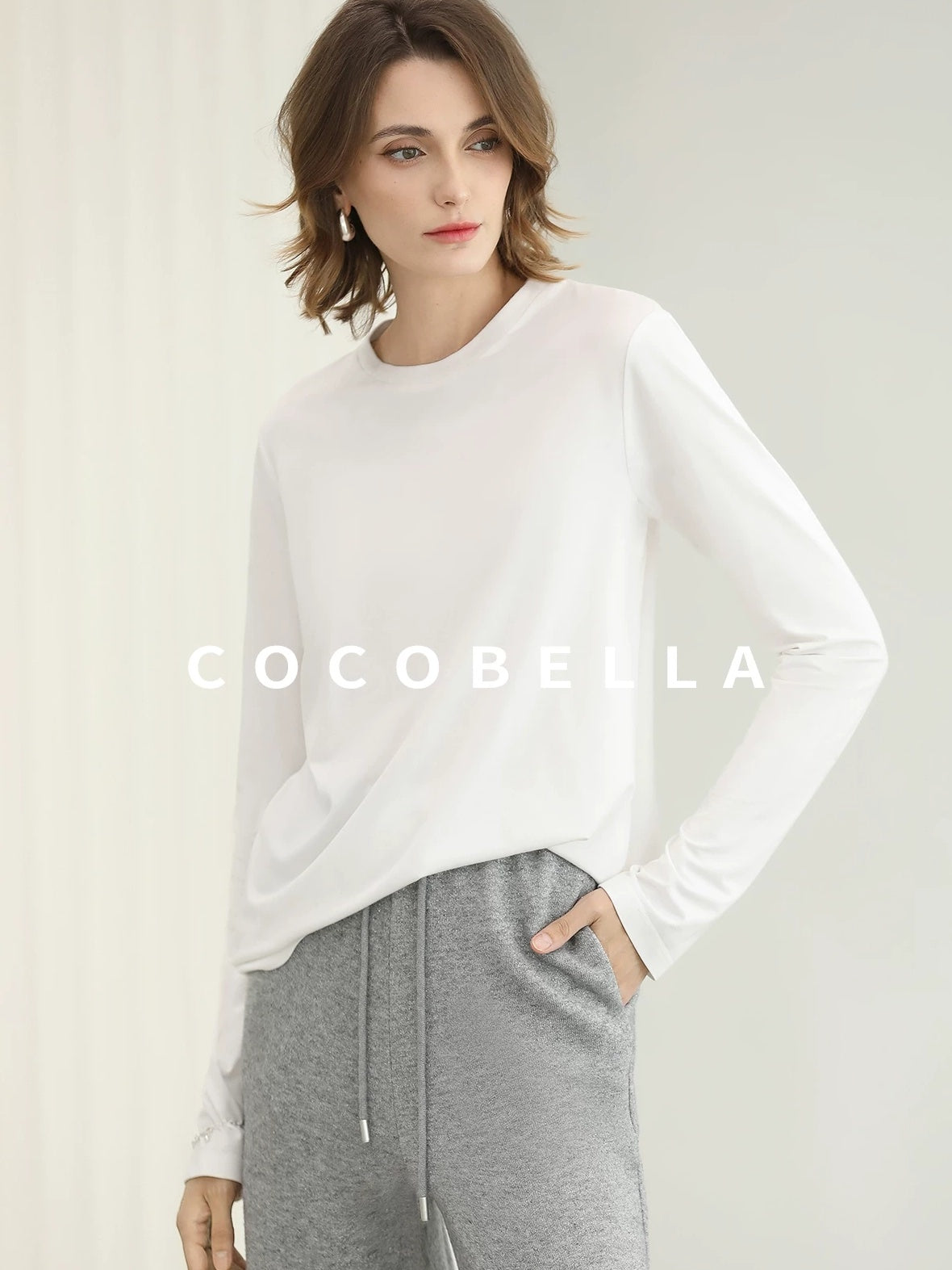 COCOBELLA Soft Viscose Blend Straight Fit Round Neck Office Casual Women White Shirts