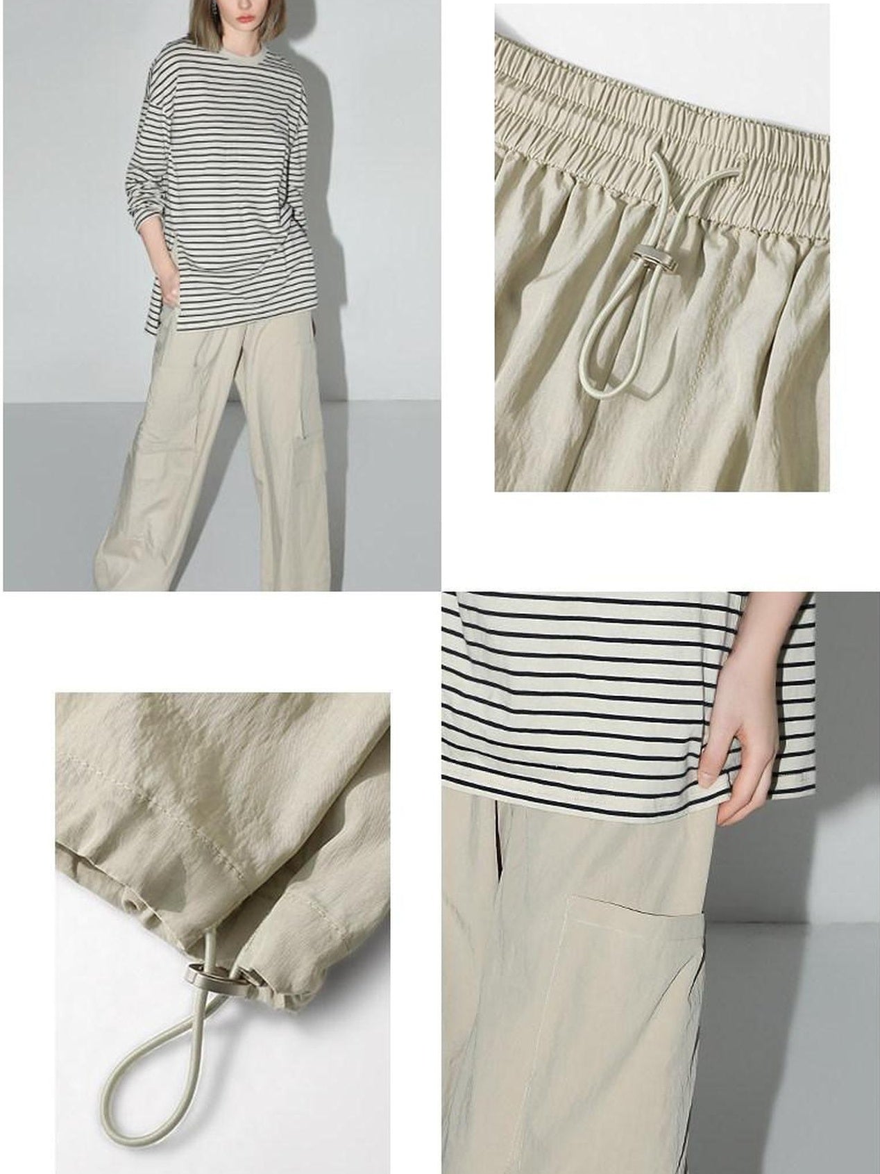 COCOBELLA Soft Viscose Nylon Blend Pocket Cargo Wide Leg Natural Waist Women Khaki Pants