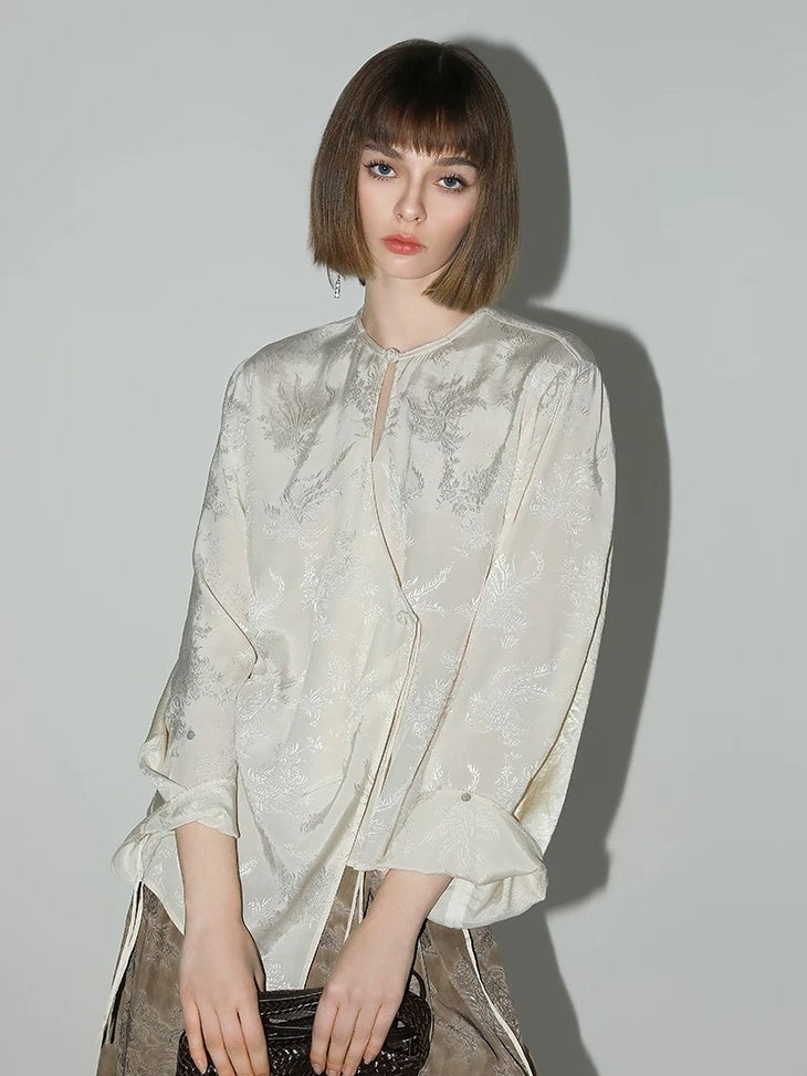 COCOBELLA Soft Viscose Ruched Asymmetric Jacquard Loose Fit Women Long Sleeve T-Shirts