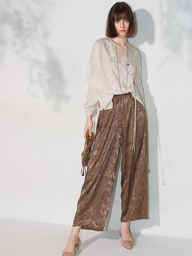 COCOBELLA Soft Viscose Ruched Asymmetric Jacquard Loose Fit Women Long Sleeve T-Shirts