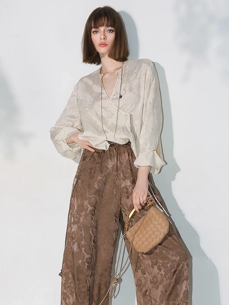 COCOBELLA Soft Viscose Ruched Asymmetric Jacquard Loose Fit Women Long Sleeve T-Shirts