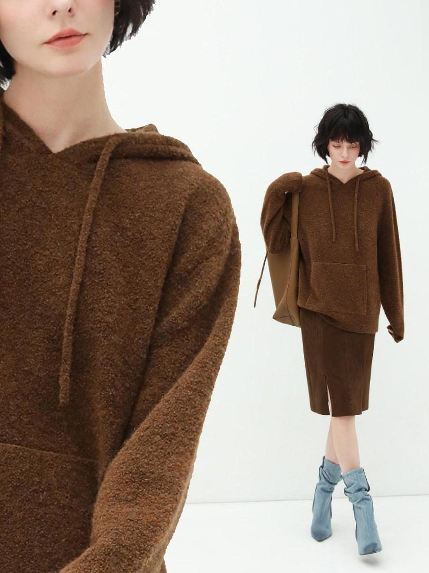 COCOBELLA Soft Warm Knit Casual Straight Fit Hooded Pocket Women Knit Pullover Sweater