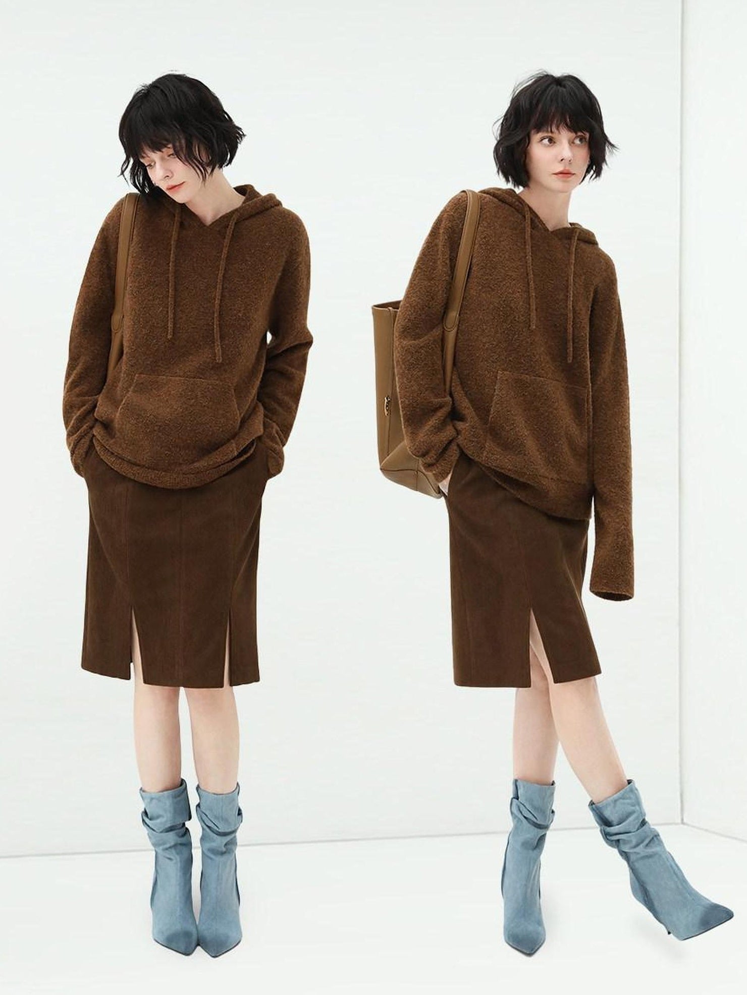 COCOBELLA Soft Warm Knit Casual Straight Fit Hooded Pocket Women Knit Pullover Sweater