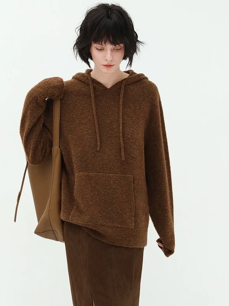 COCOBELLA Soft Warm Knit Casual Straight Fit Hooded Pocket Women Knit Pullover Sweater