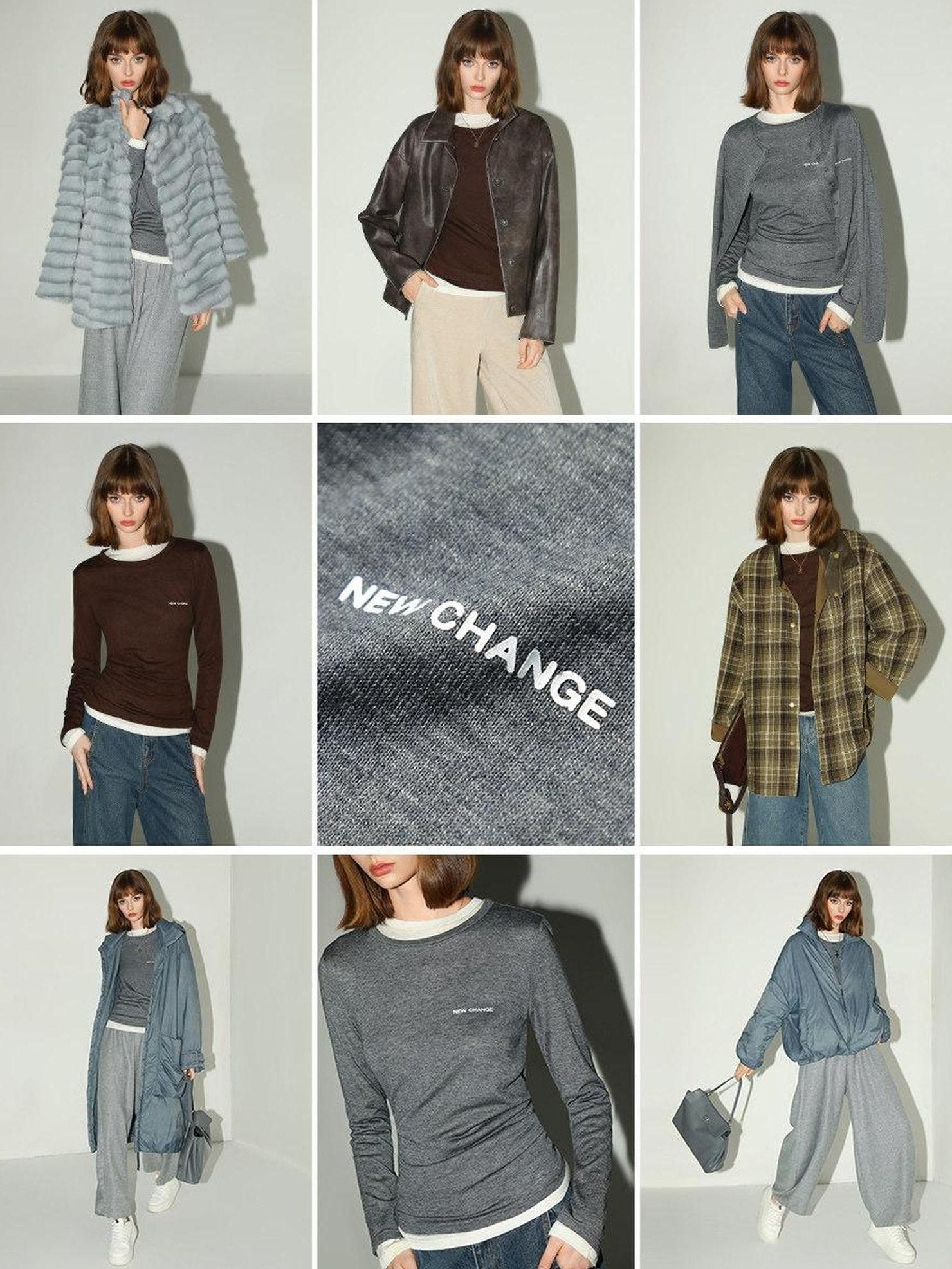 COCOBELLA Soft Wool Blend Colorblock Crewneck Straight Commuter Letter Long Sleeve Shirts