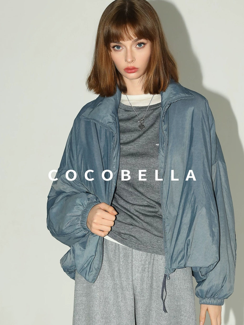 COCOBELLA Soft Wool Blend Colorblock Crewneck Straight Commuter Letter Long Sleeve Shirts