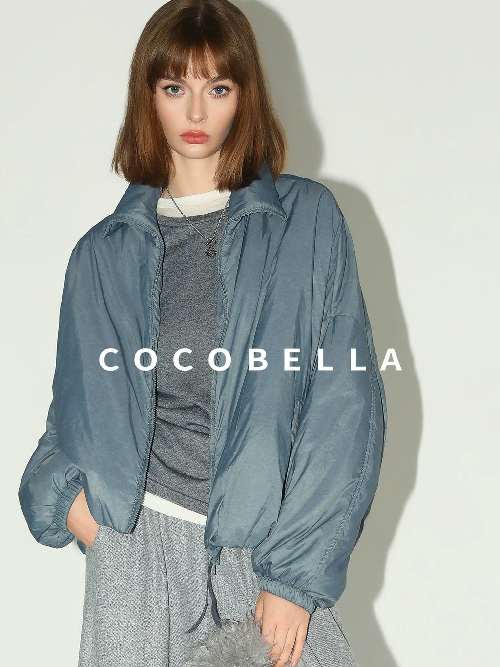 COCOBELLA Soft Wool Blend Colorblock Crewneck Straight Commuter Letter Long Sleeve Shirts