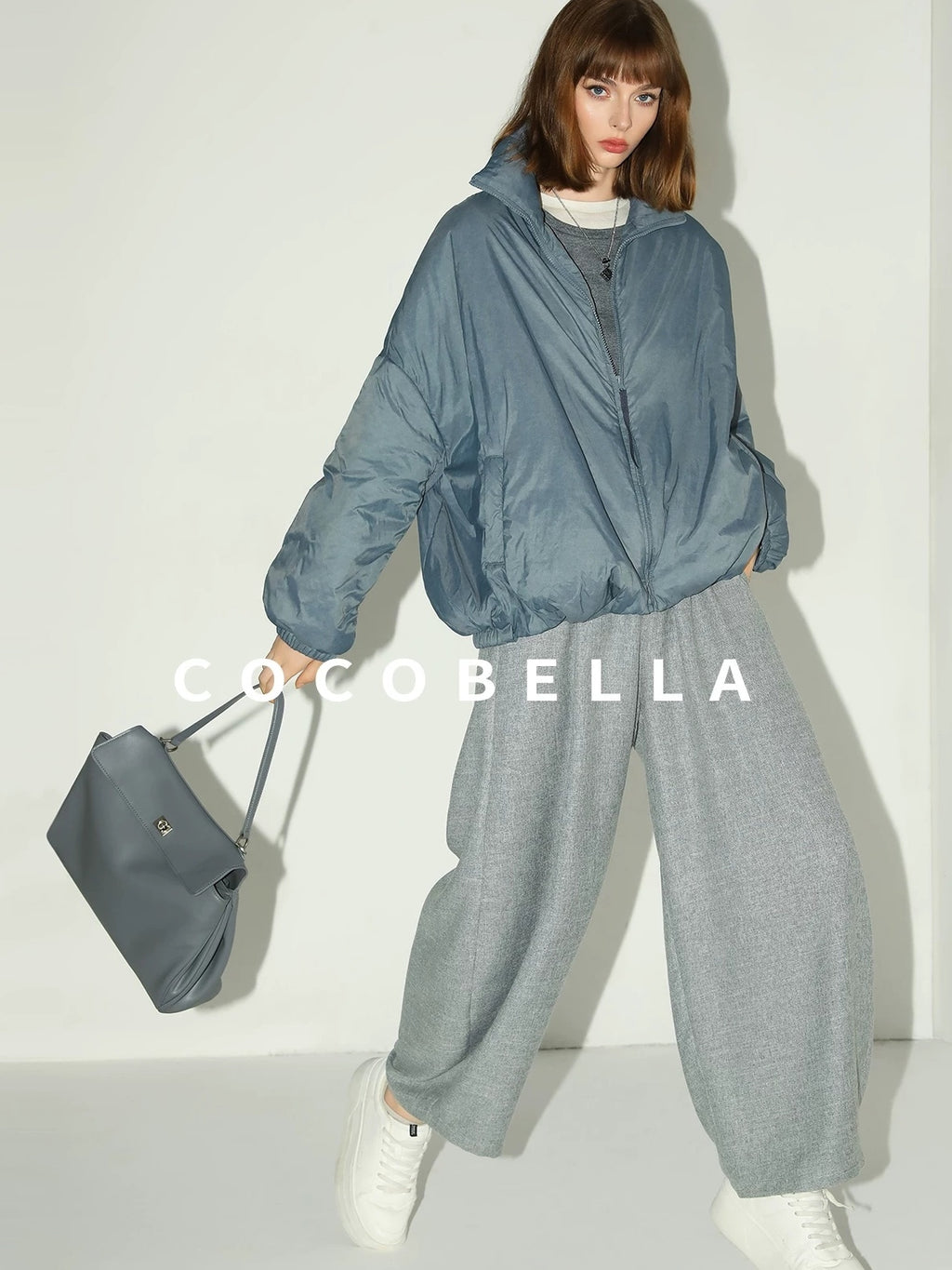 COCOBELLA Soft Wool Blend Colorblock Crewneck Straight Commuter Letter Long Sleeve Shirts