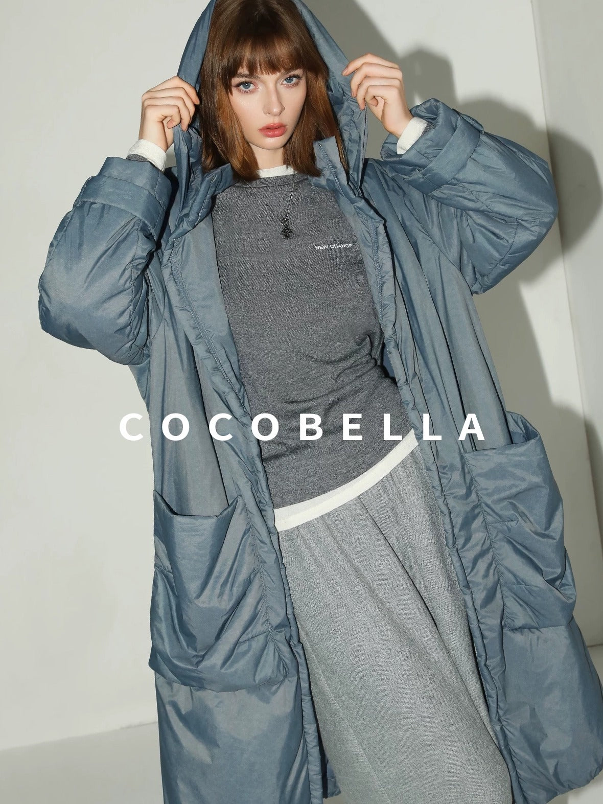 COCOBELLA Soft Wool Blend Colorblock Crewneck Straight Commuter Letter Long Sleeve Shirts