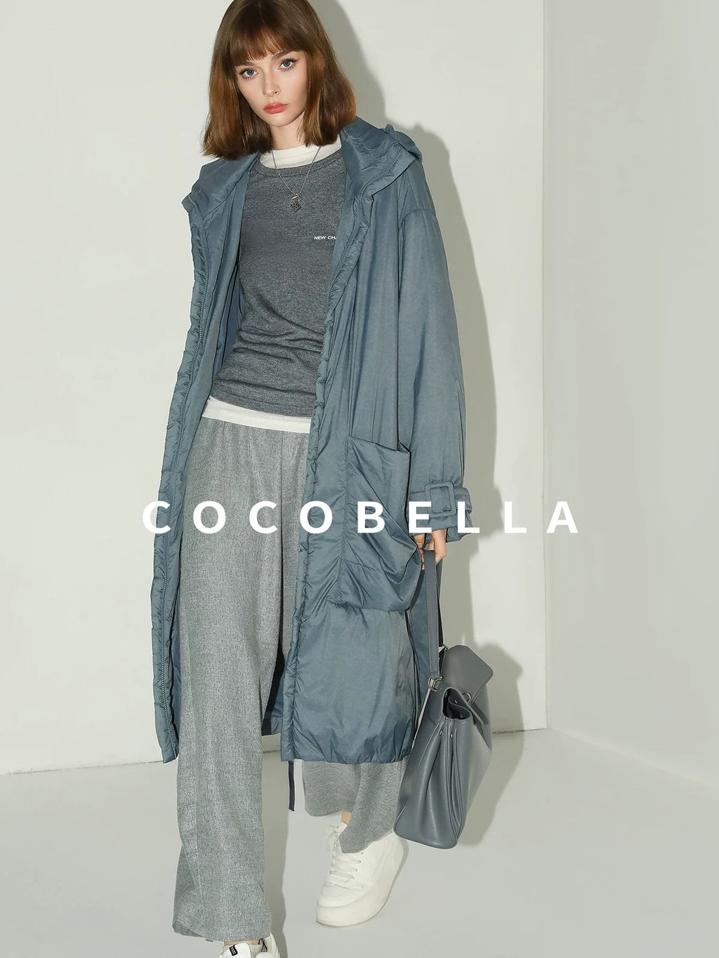 COCOBELLA Soft Wool Blend Colorblock Crewneck Straight Commuter Letter Long Sleeve Shirts