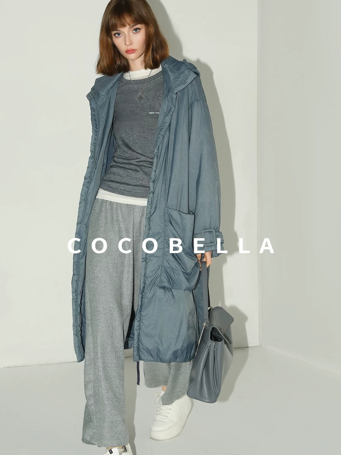 COCOBELLA Soft Wool Blend Colorblock Crewneck Straight Commuter Letter Long Sleeve Shirts