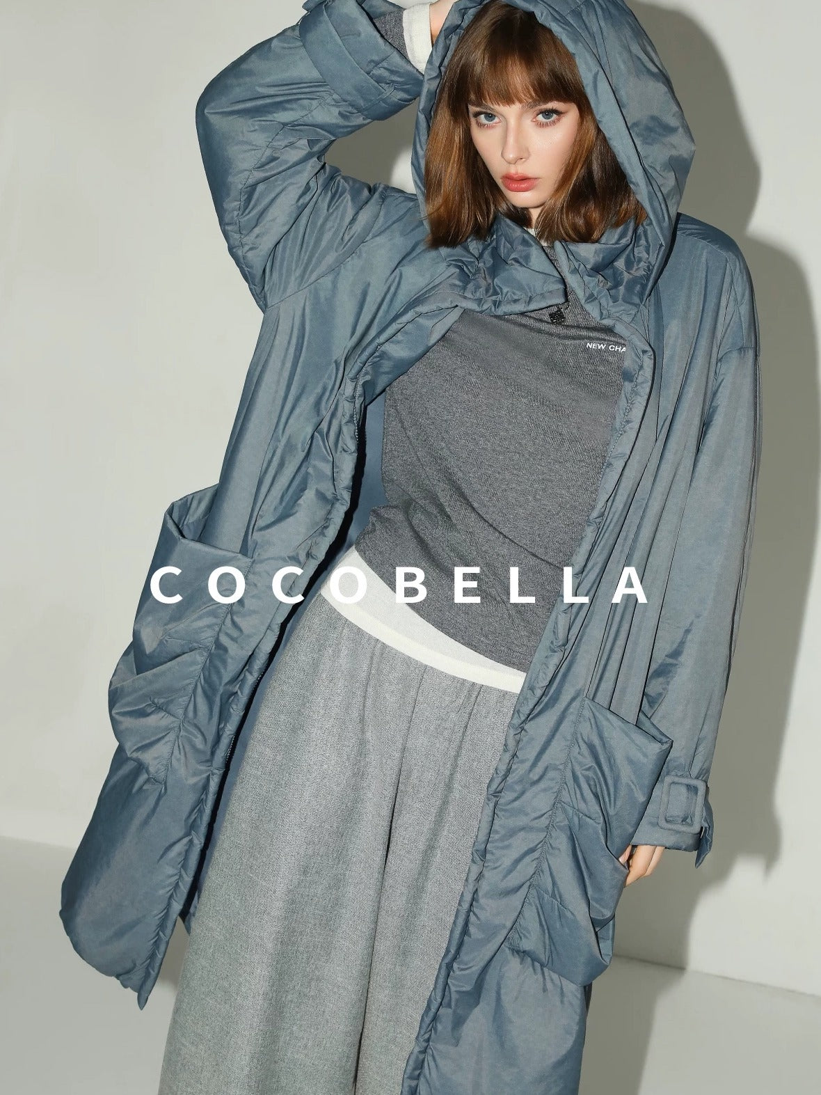 COCOBELLA Soft Wool Blend Colorblock Crewneck Straight Commuter Letter Long Sleeve Shirts